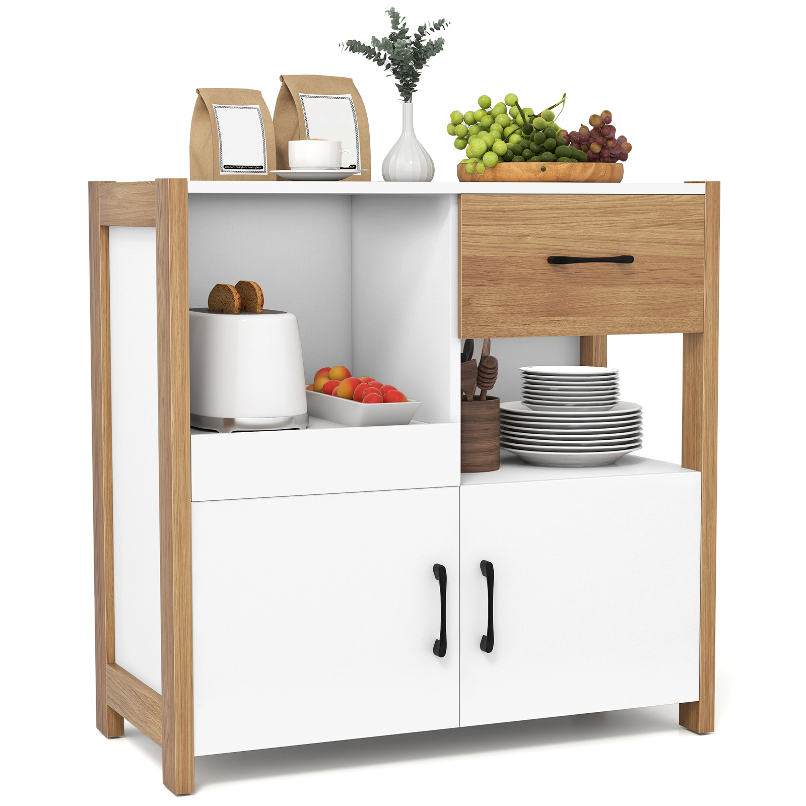 LJG Kitchen Storage Cabinet with Drawer Pull-Out Shelf and 2 Doors