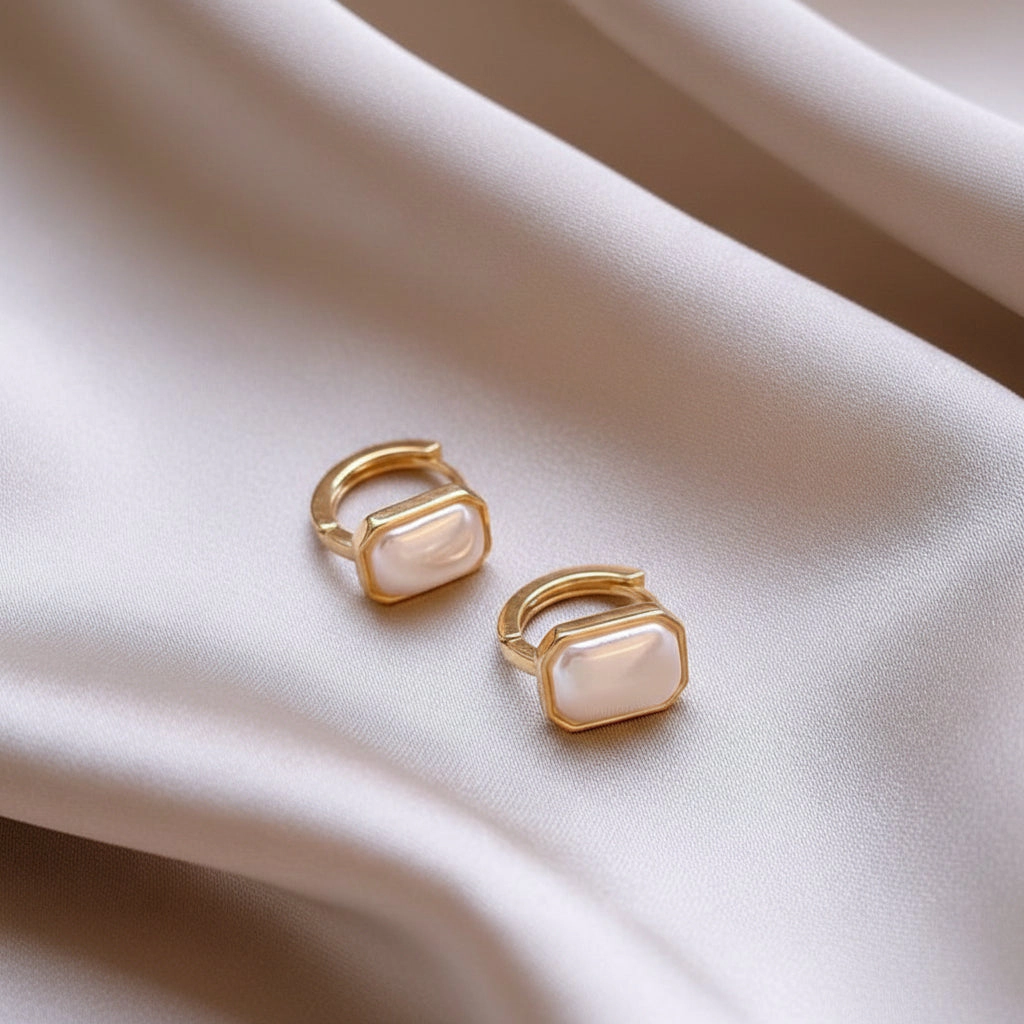 DressAtR Women's Simulated Pearl Rectangular Drop Earrings