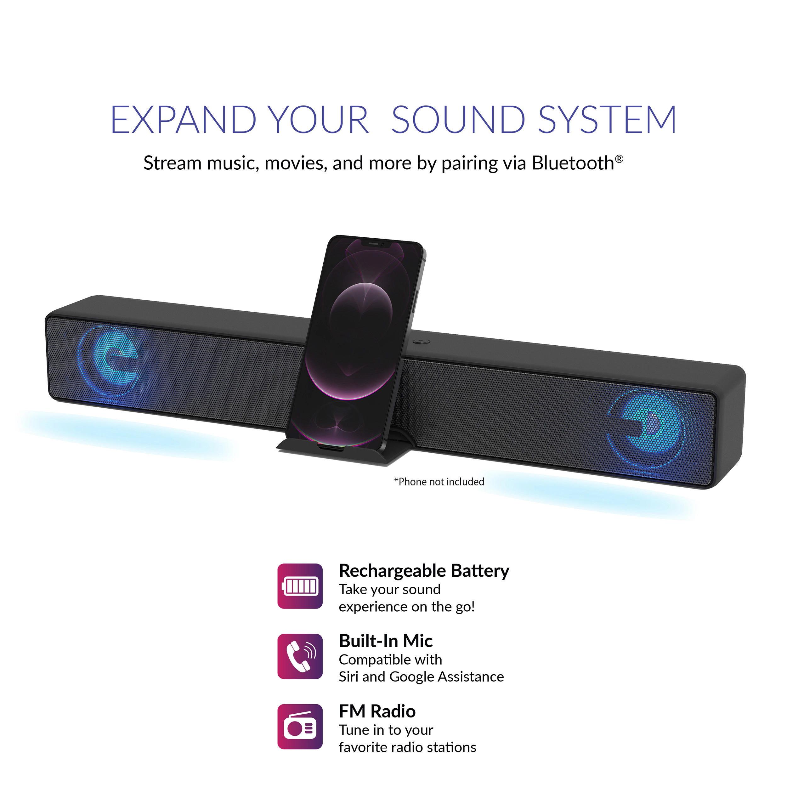 SuperSonic Portable 2.0 Channel Bluetooth Soundbar
