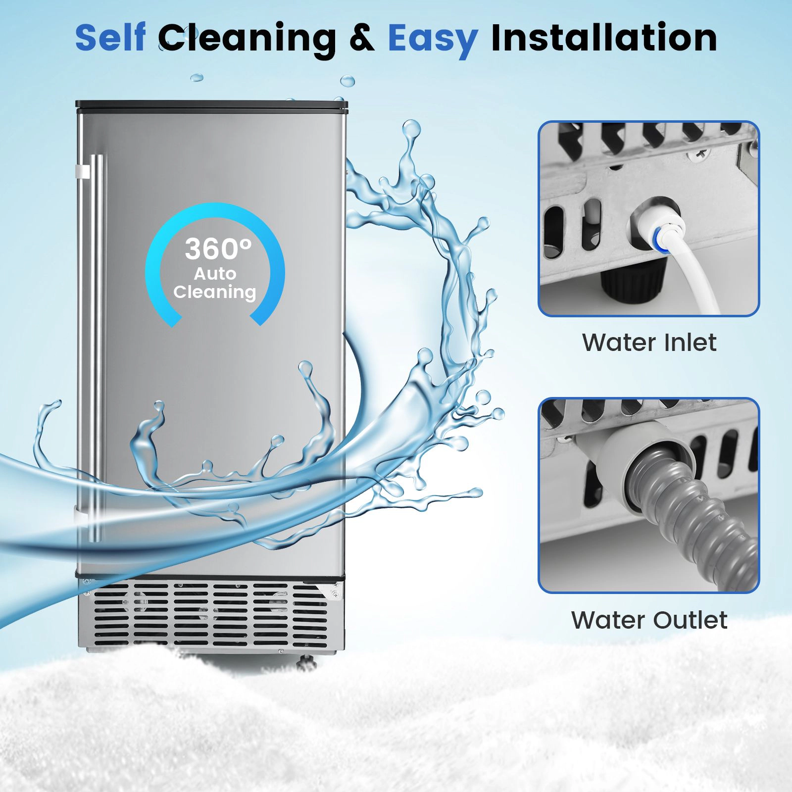 SlickBlue Silver Black Freestanding Ice Machine, 80 Lbs Daily, 24 Lbs Storage, 24H Timer