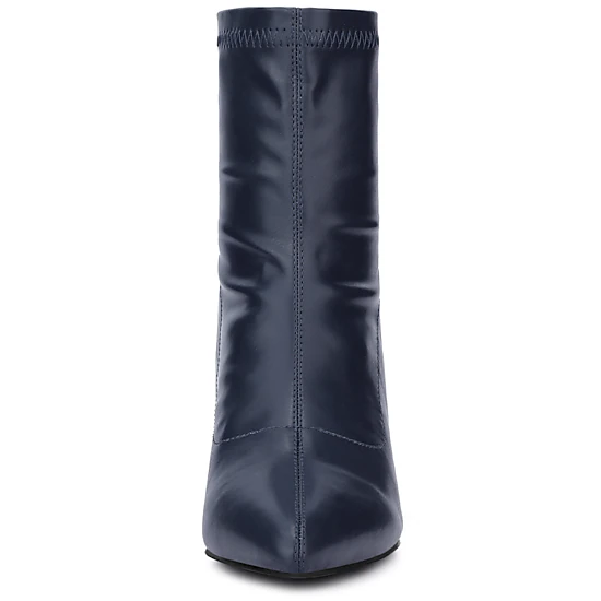 BLISSFUL STEP Women Pointy Toe Back Zip Chunky Heel Ankle Boots