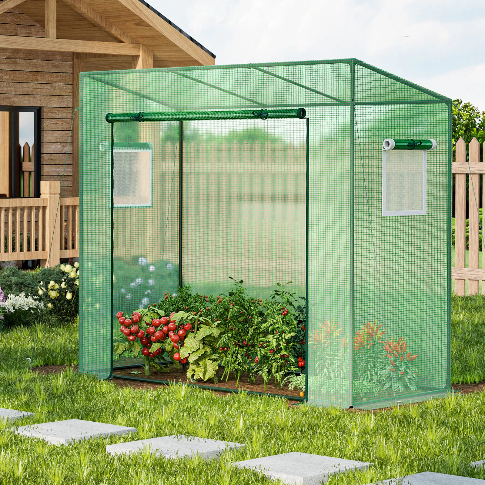SlickBlue Green Mini Walk-In Greenhouse with PE Cover and Zippered Door