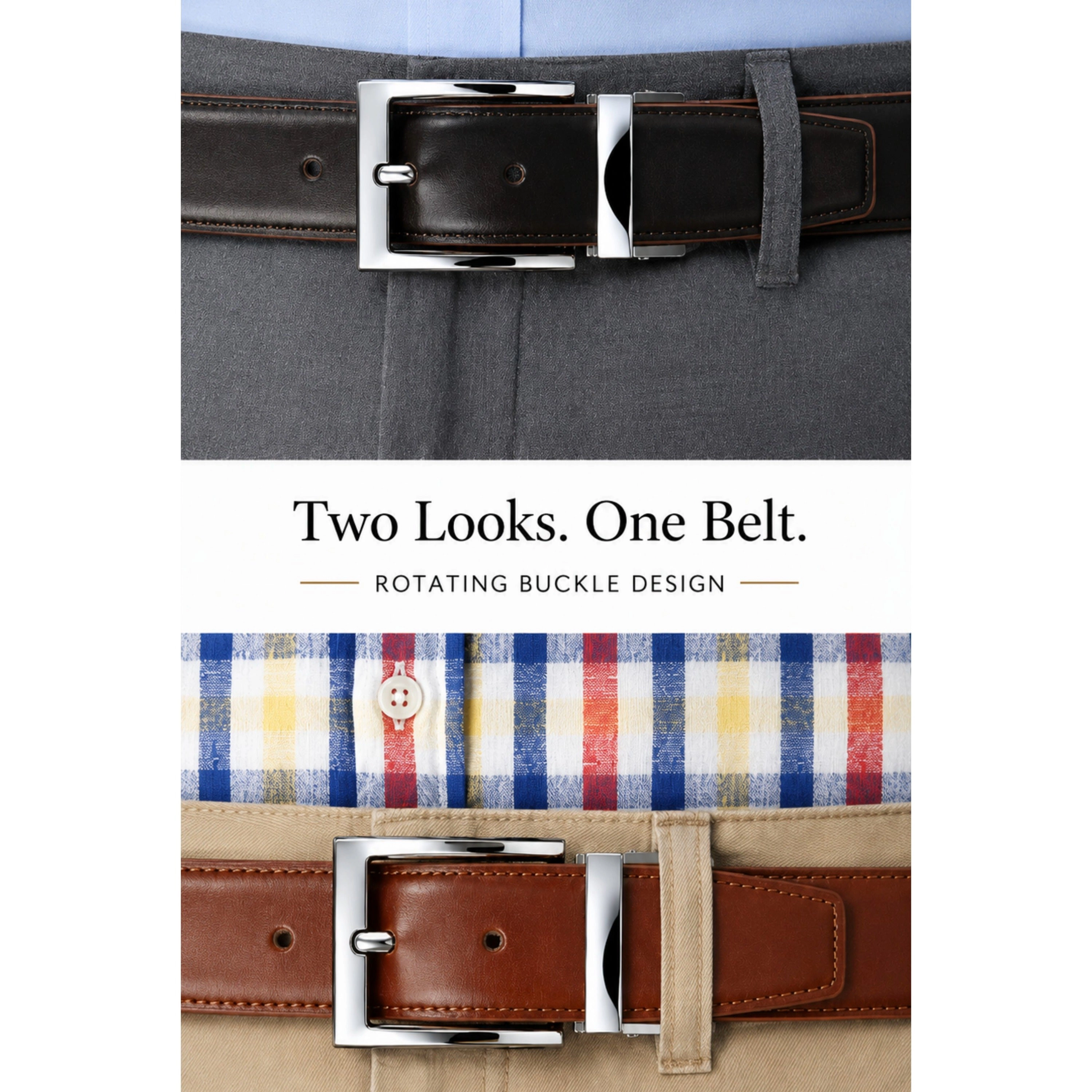 Mio Marino Men's Reversible Leather Belt with Rotating Buckle