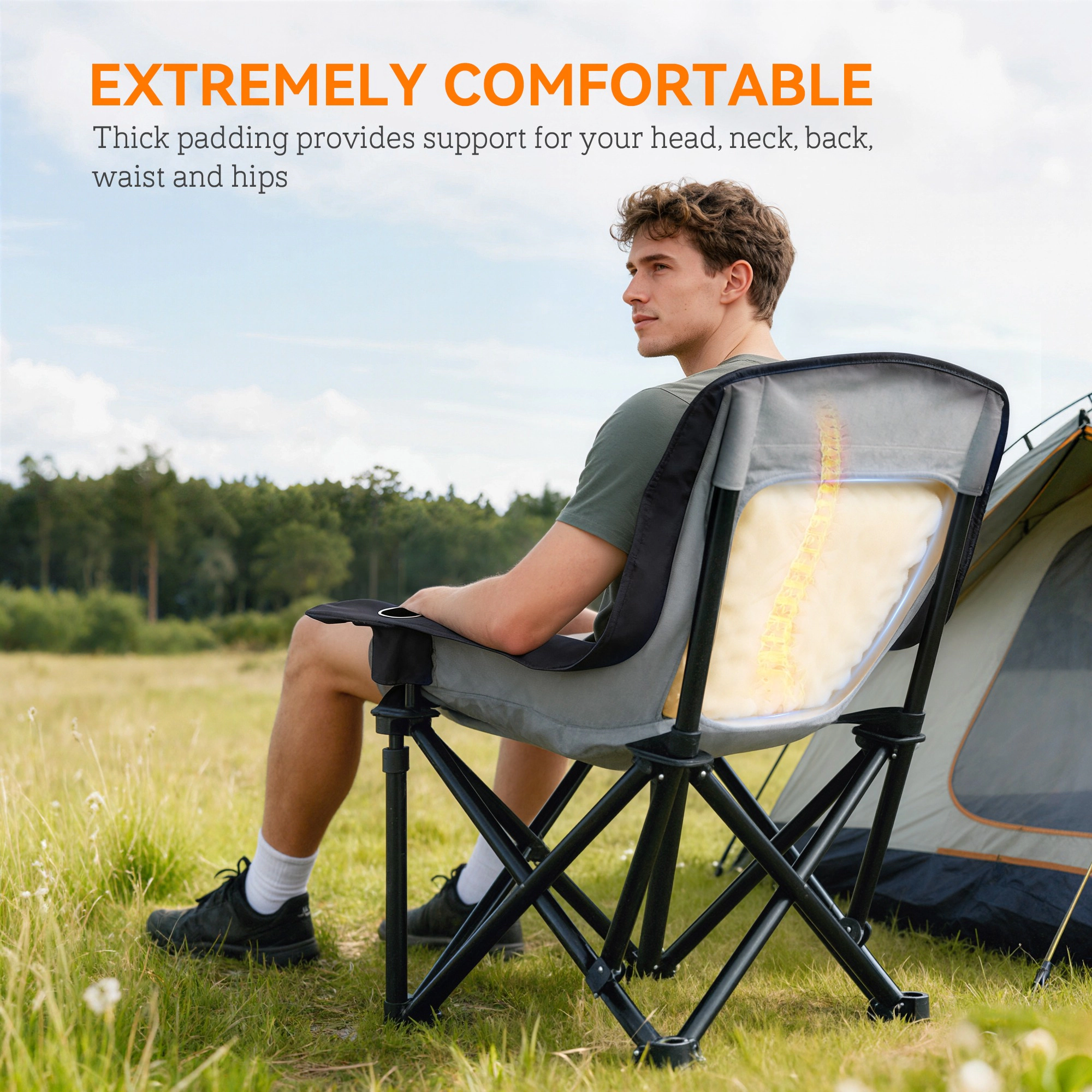 HONGGE Camping Chair for Adults Portable Folding Side Pockets Cup Holders Carry Bag and