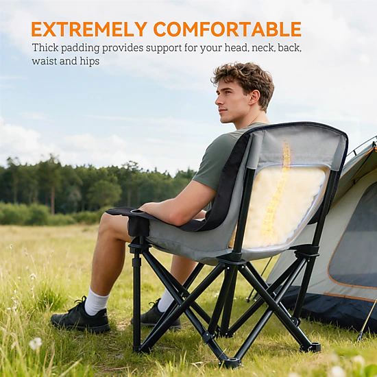 HONGGE Camping Chair for Adults, Portable Folding Camping Chair with Side Pockets, Cup Holders and Carry Bag