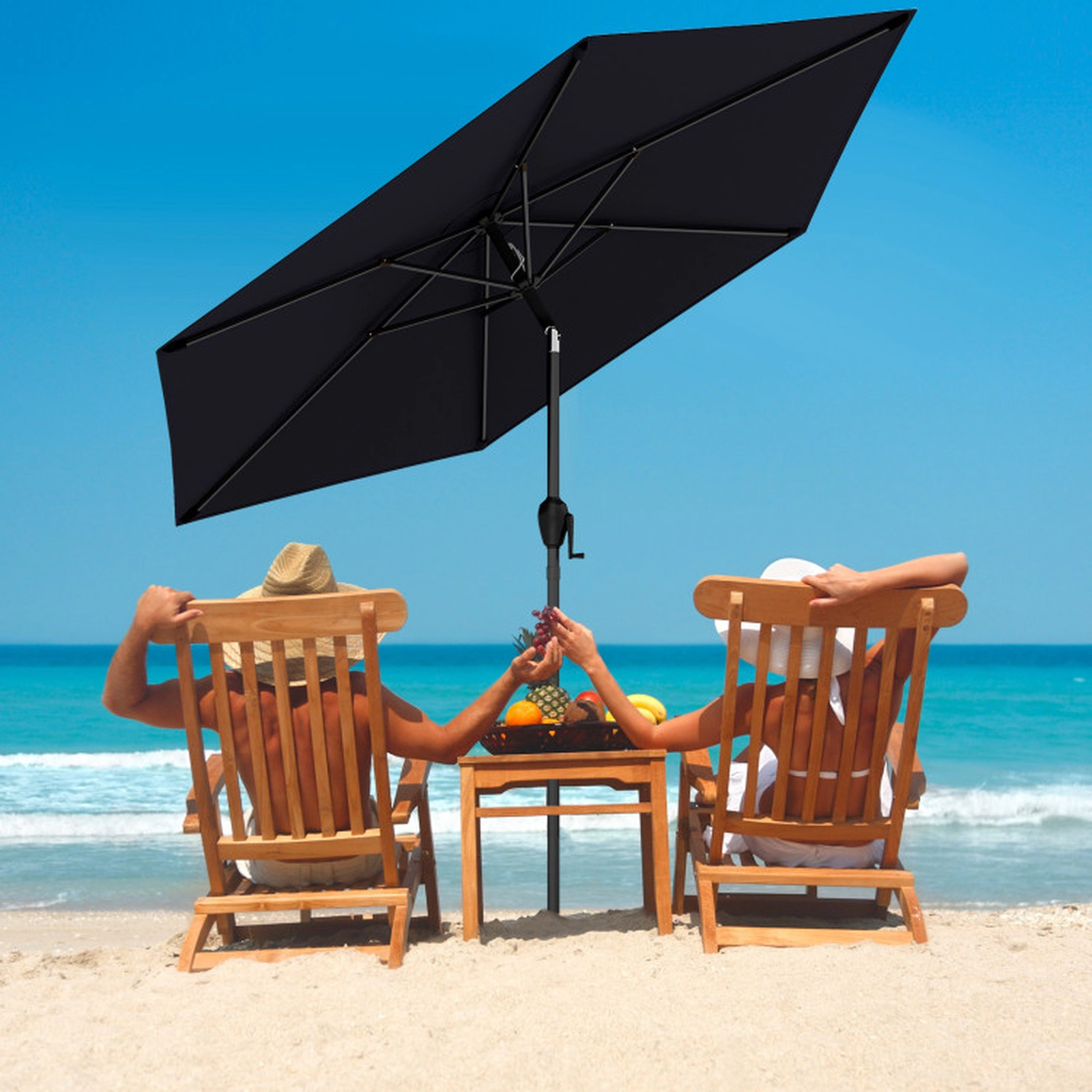 SUGIFT 7.5-ft Outdoor Patio Heavy Duty Market Umbrella with Crank Lift and Push Button Tilt Black