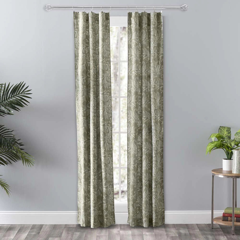 Ellis Curtain Lexington Leaf Pattern on Colored Ground Curtain Pair with Ties 56"x84" Sage