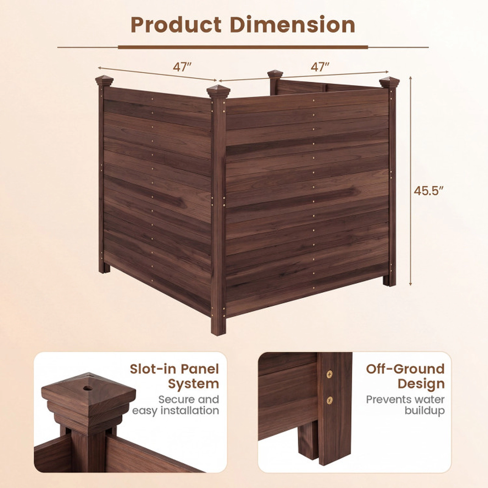 SUGIFT Brown 3-Panel Fir Wood Outdoor Privacy Air Conditioner Fence with 3 12-in Metal Ground Stakes