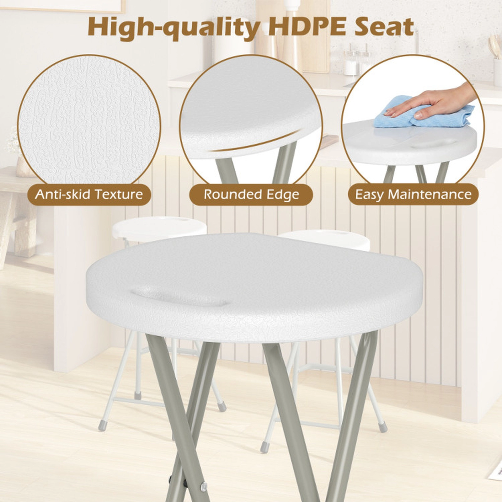 SUGIFT 28-In Portable Folding Stool Patio Dining Chair 330-Lb Capacity with Footrest 28-In Tall Set of 1 White