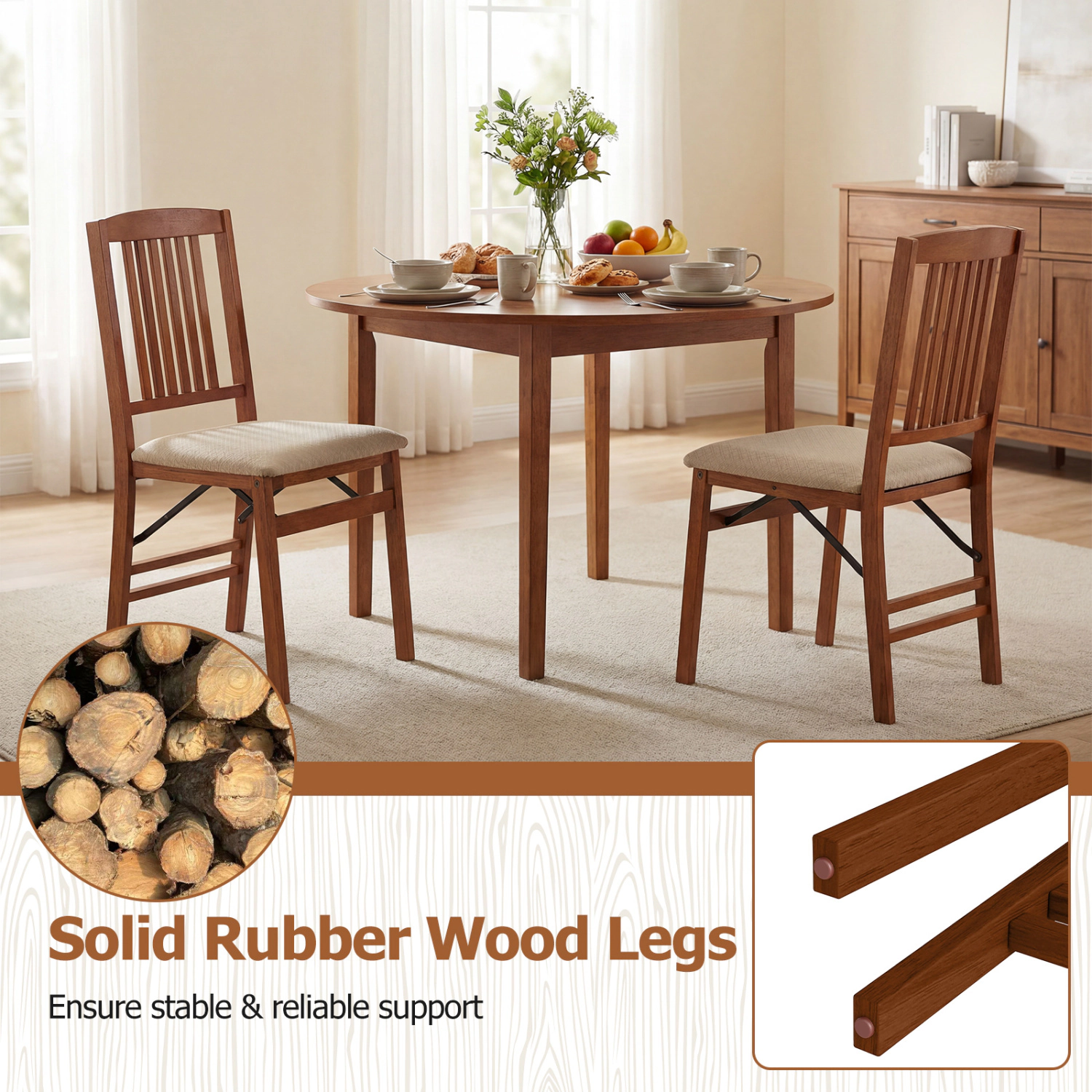 LJG Set of 4 Foldable Upholstered Kitchen Chairs with Padded Seat