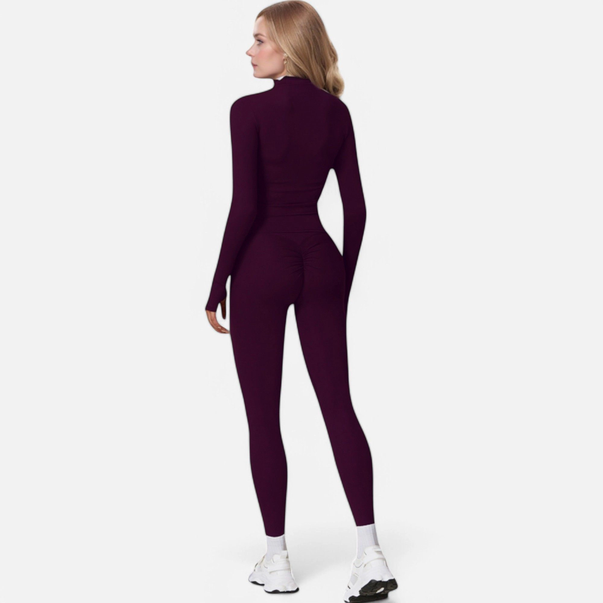 Anna-Kaci Women's Long Sleeve Fitted Zip-Up Jacket with High Collar and Thumbhole Cuffs