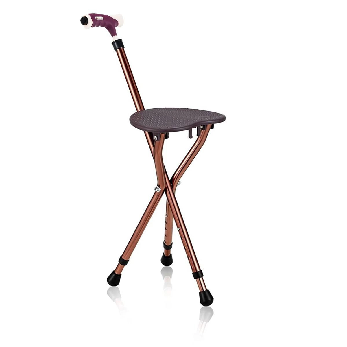 SUGIFT Brown Folding Walking Cane with Seat and LED Light 10-in W 8.5-in D 35.5-in H 220-lb User Capacity