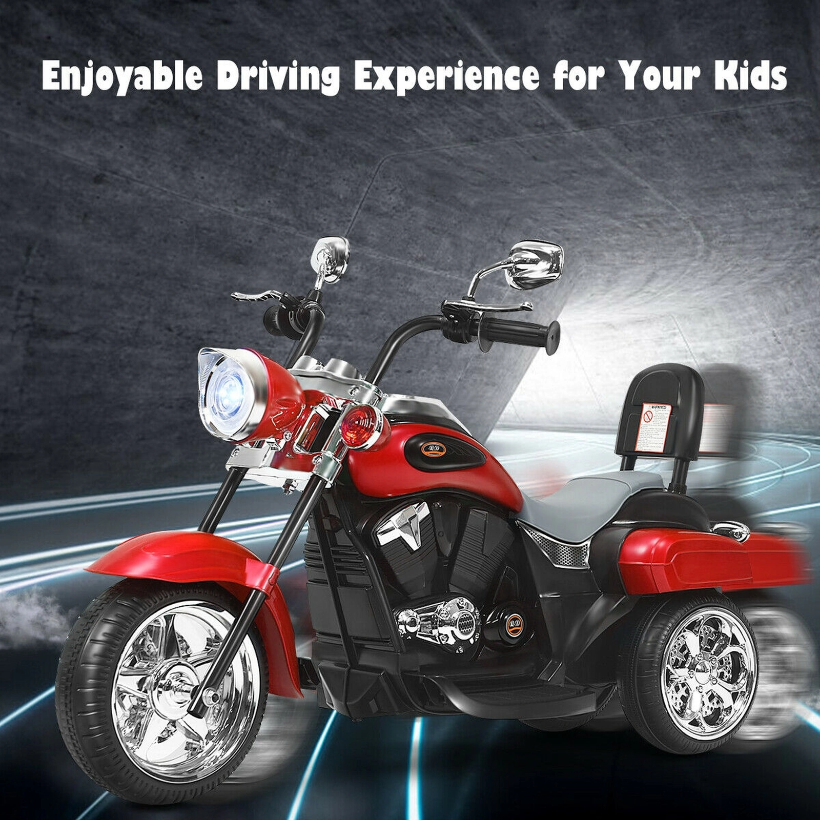6V Kids Ride on Motorcycle 3-Wheel Chopper Style Electric Trike Adjustable Headlight Ages 3+ 66-lb Capacity