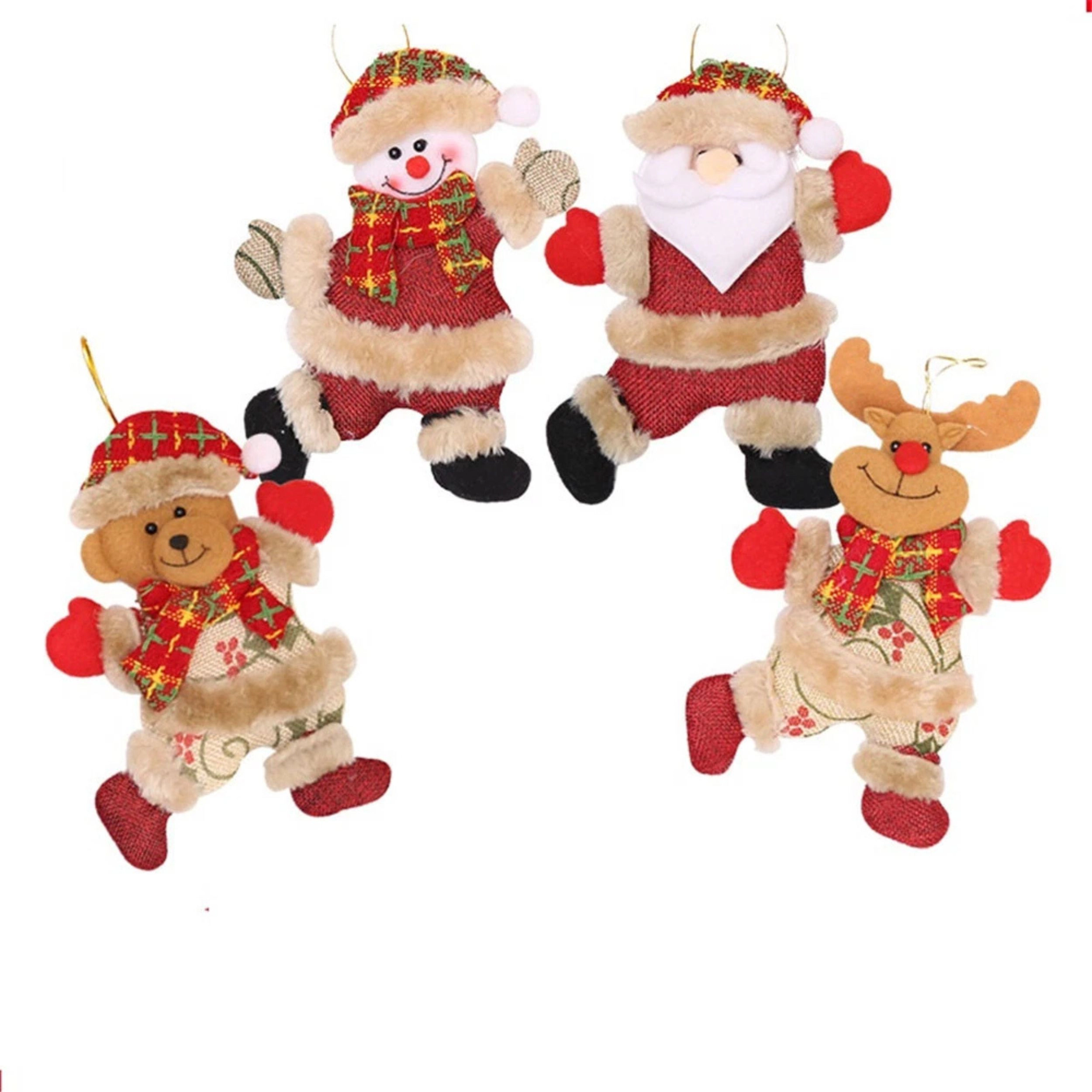 Home Collection Pack of 4 Christmas Hanging Ornament Dolls Santa Snowman Tree