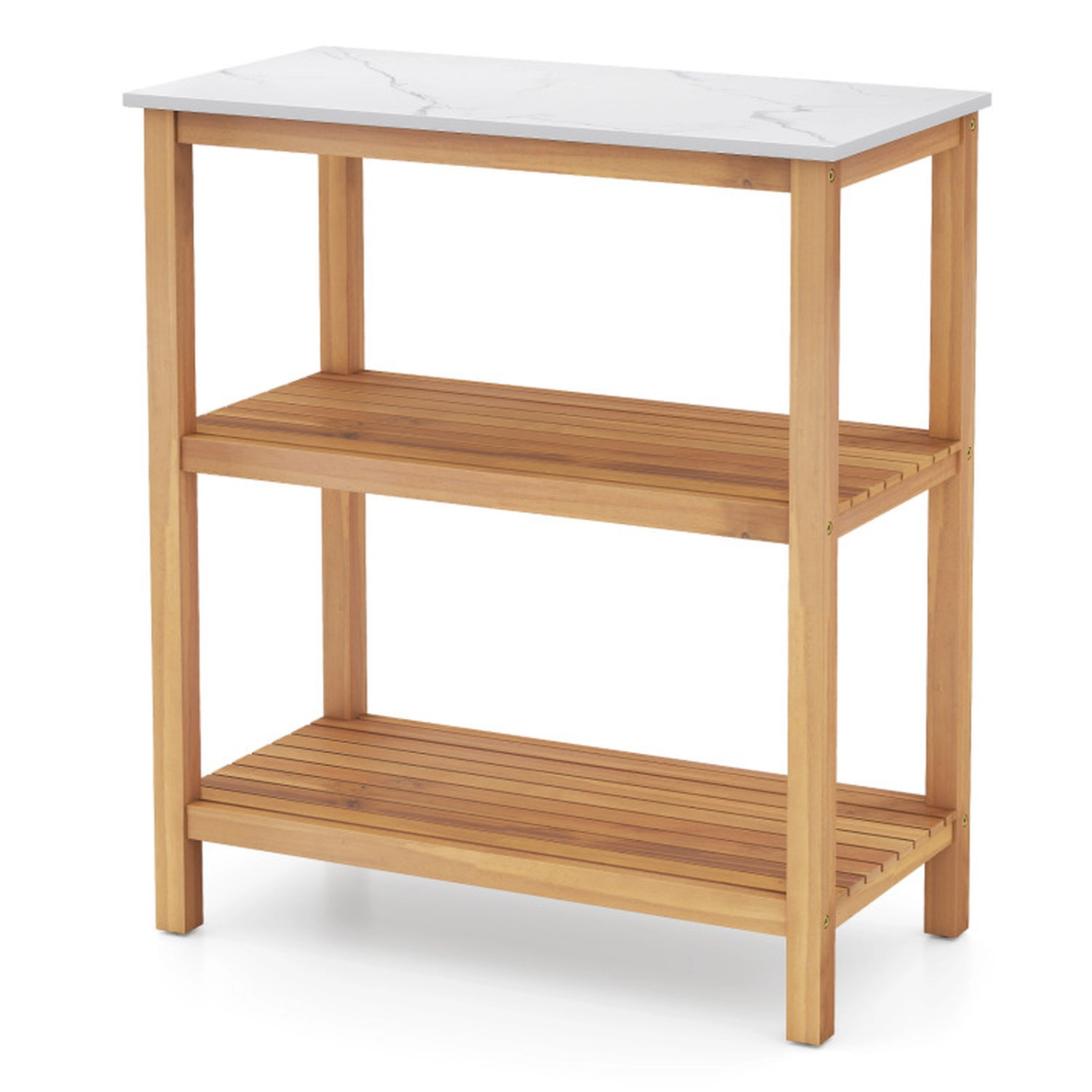 SUGIFT 3-Tier Garden Potting Bench Table with Marble-Like Countertop 155-lb Countertop Capacity Natural