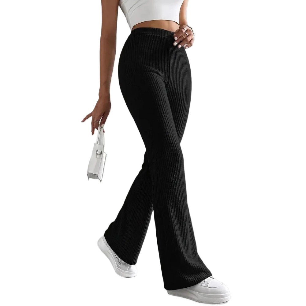 Enchanted Funland Womens High Waist Flare Ribbed Knit Stretch Bootcut Pants