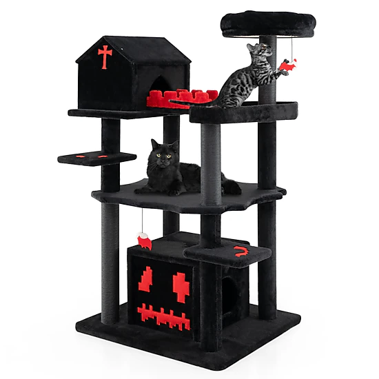 LJG Gothic Cat Tree 49 Inch Tall Cat Tower 6-Tier Cat Activity Center ...