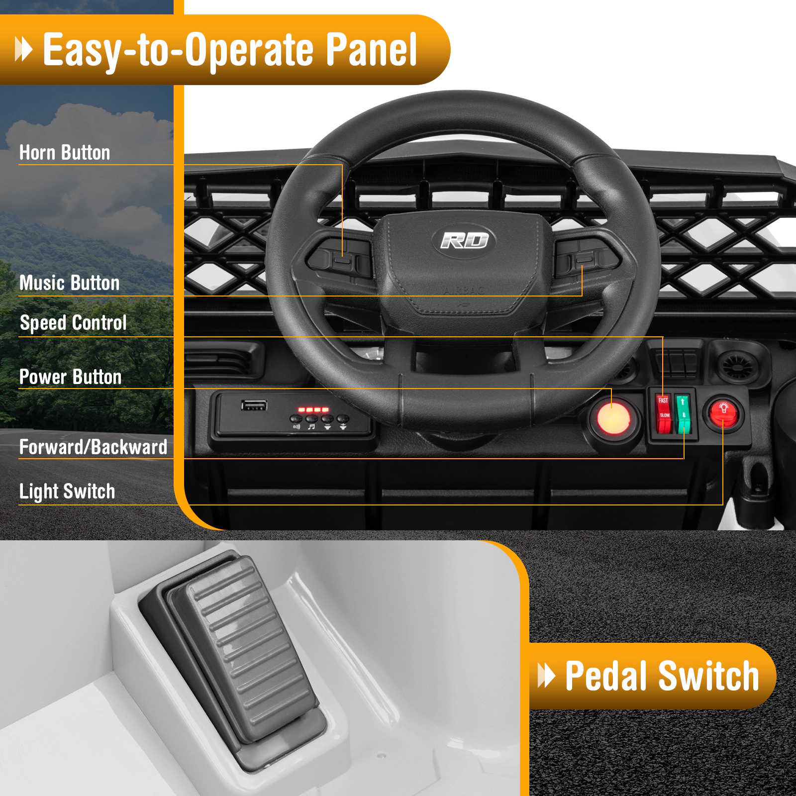 12V Kids Ride On Truck with Parent Remote Two-Level Child Speed and USB Music Player for Ages 3+ LED Lights Electric Car