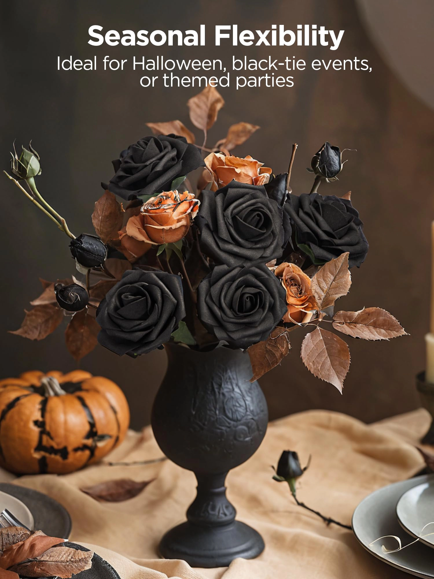 PUPWE Roses 50 Black Flowers Artificial Faux Foam Floral