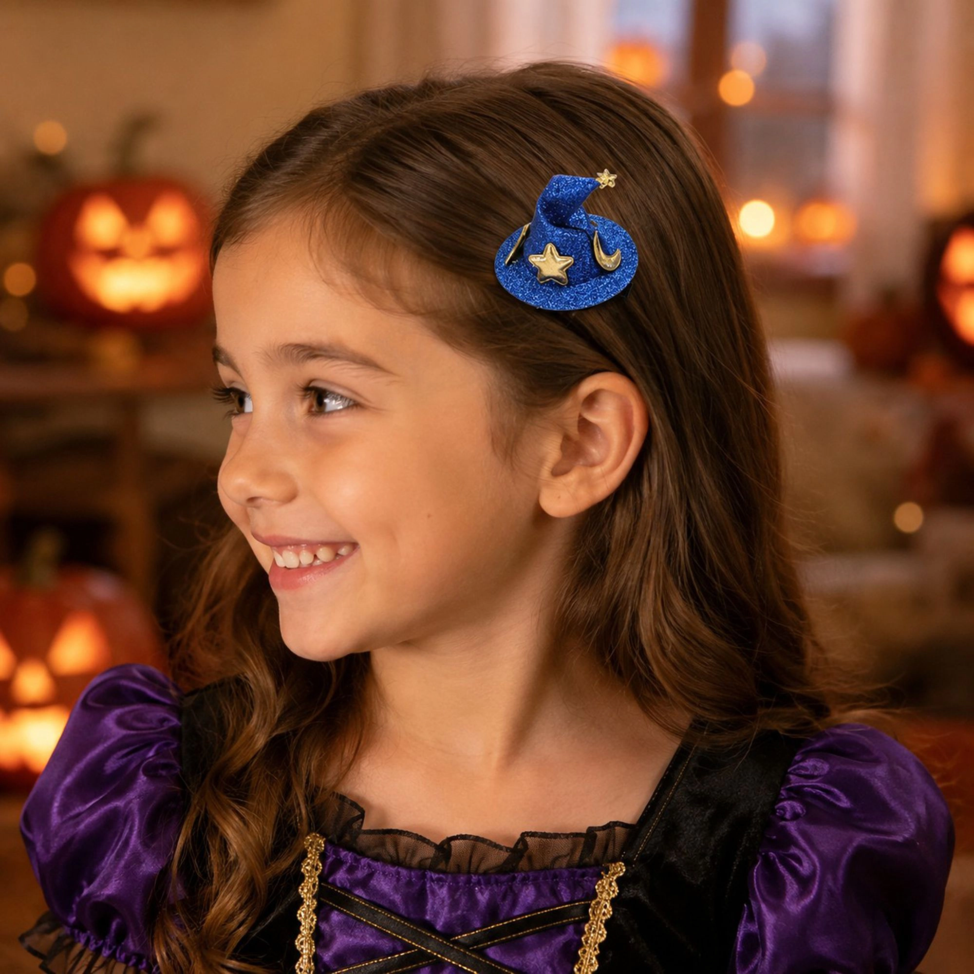 Alilang Pet 4-Piece Glitter Witch Hat Star Moon Hair Clip Set