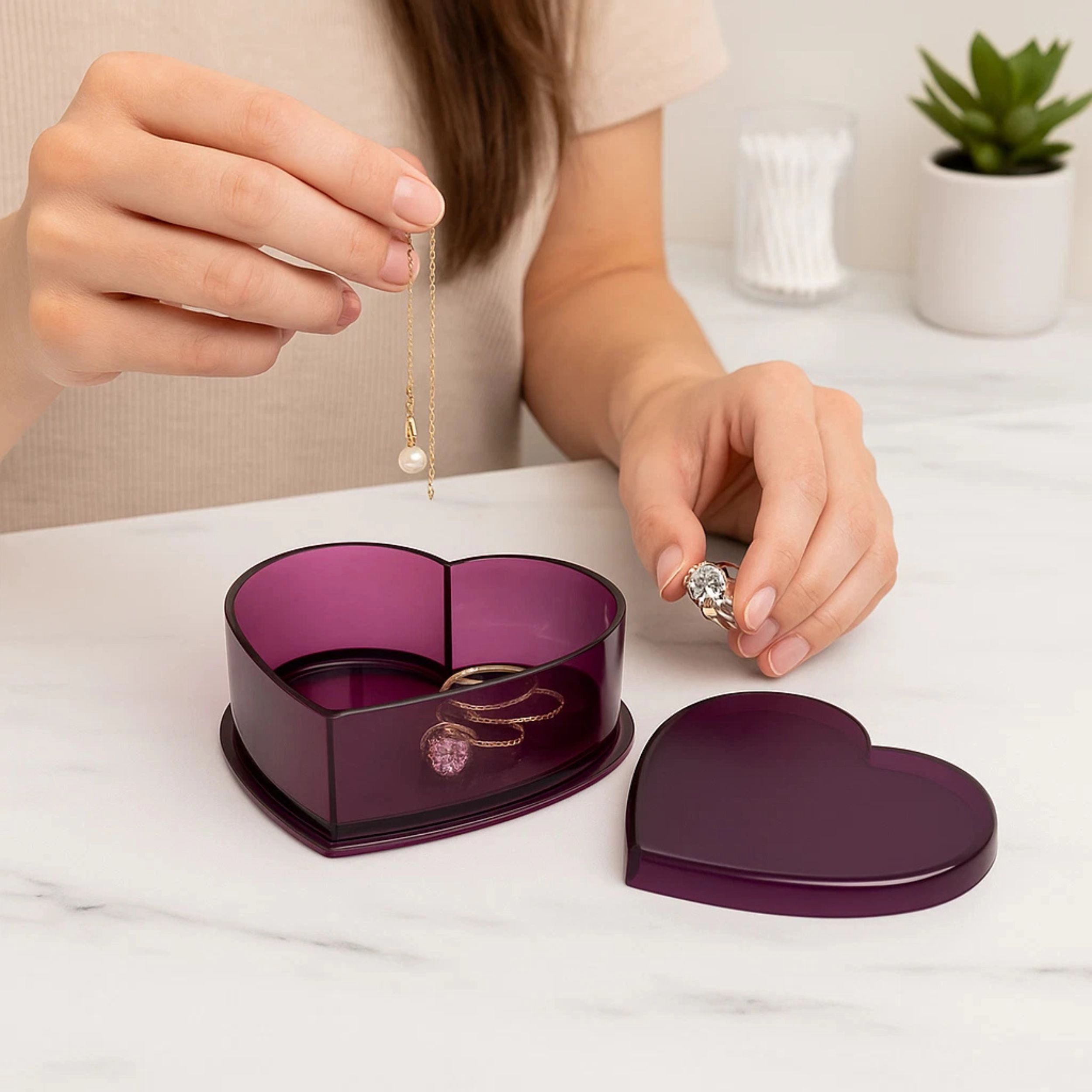 Home Collection Purple Heart Shaped Storage Box with Lid