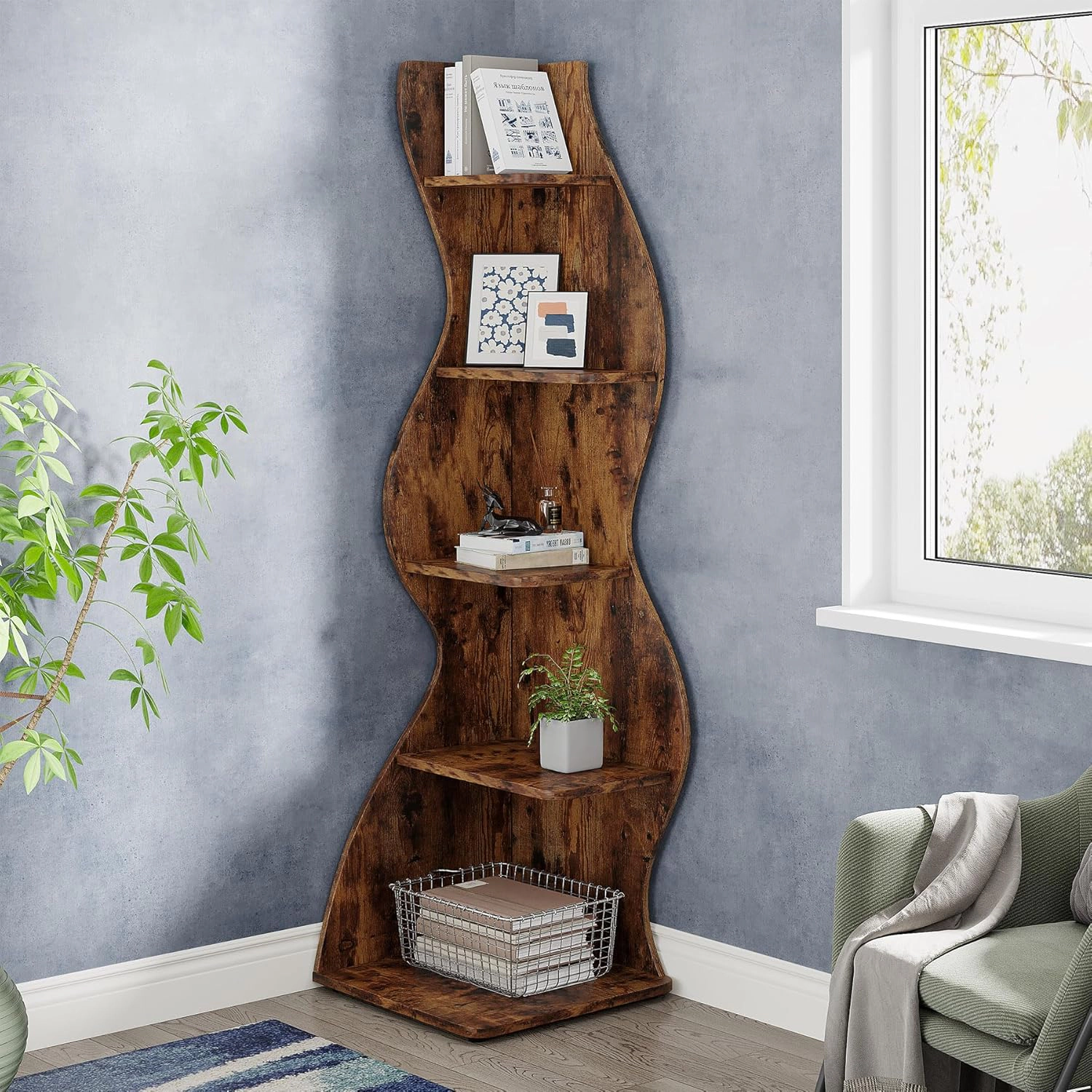 Tribesigns 5-Tier Corner Shelf, Modern Wall Bookshelf Bookcase