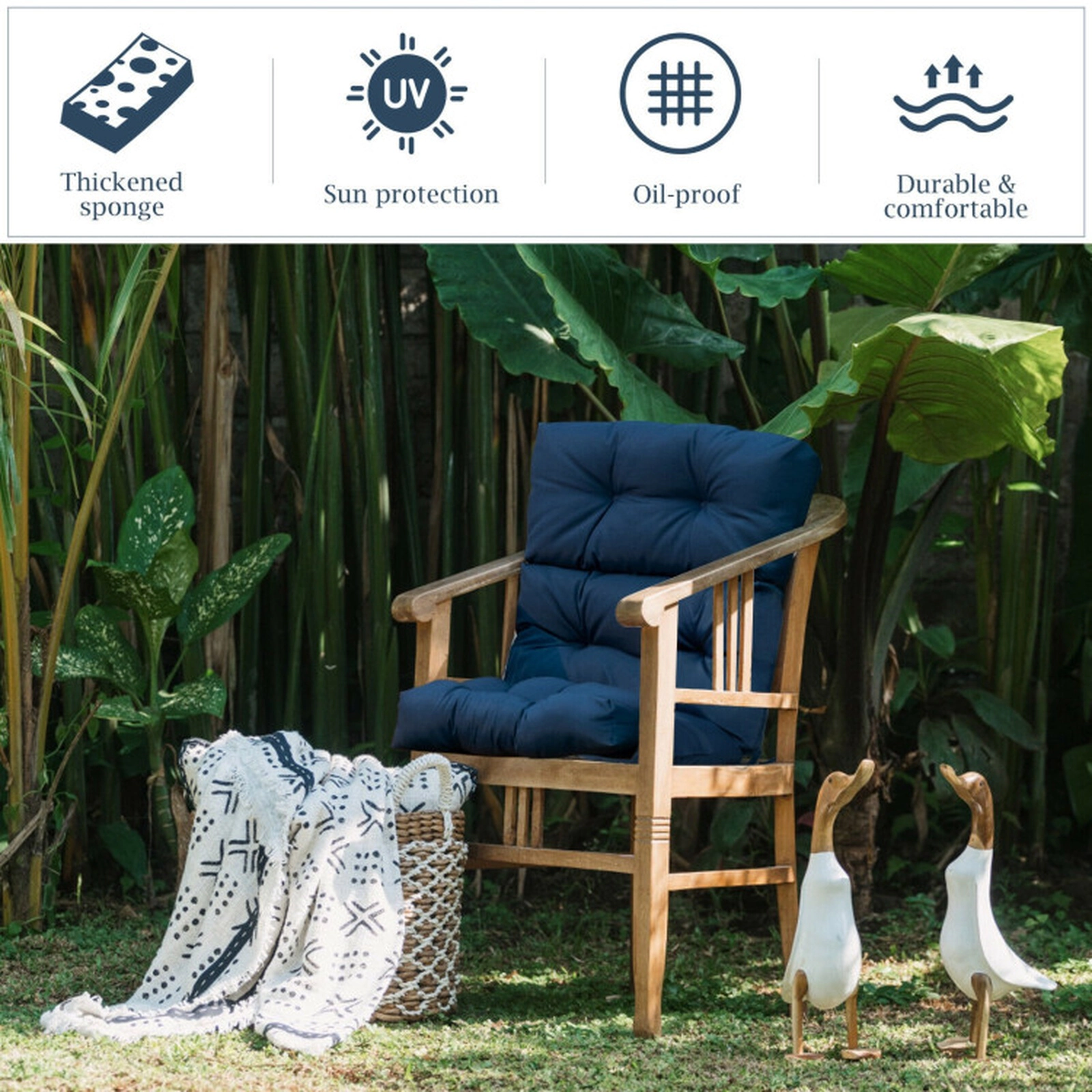 SUGIFT 45.5-in x 22-in Tufted High Back Outdoor Patio Chair Cushion with 3-Fold Design and String Ties