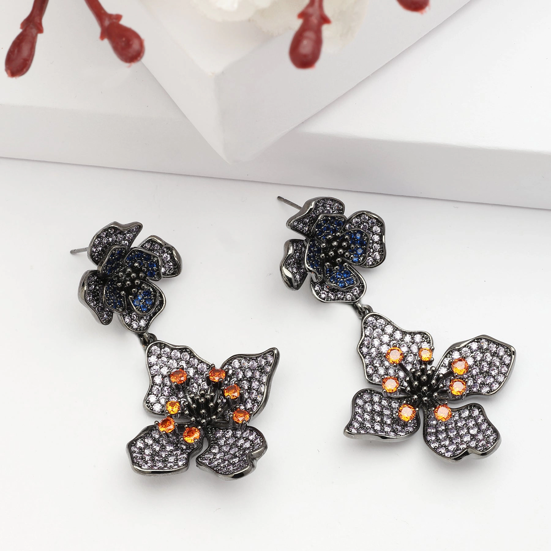 AGP PARIS Womens Diva Two-Tiered Floral Drop Earrings