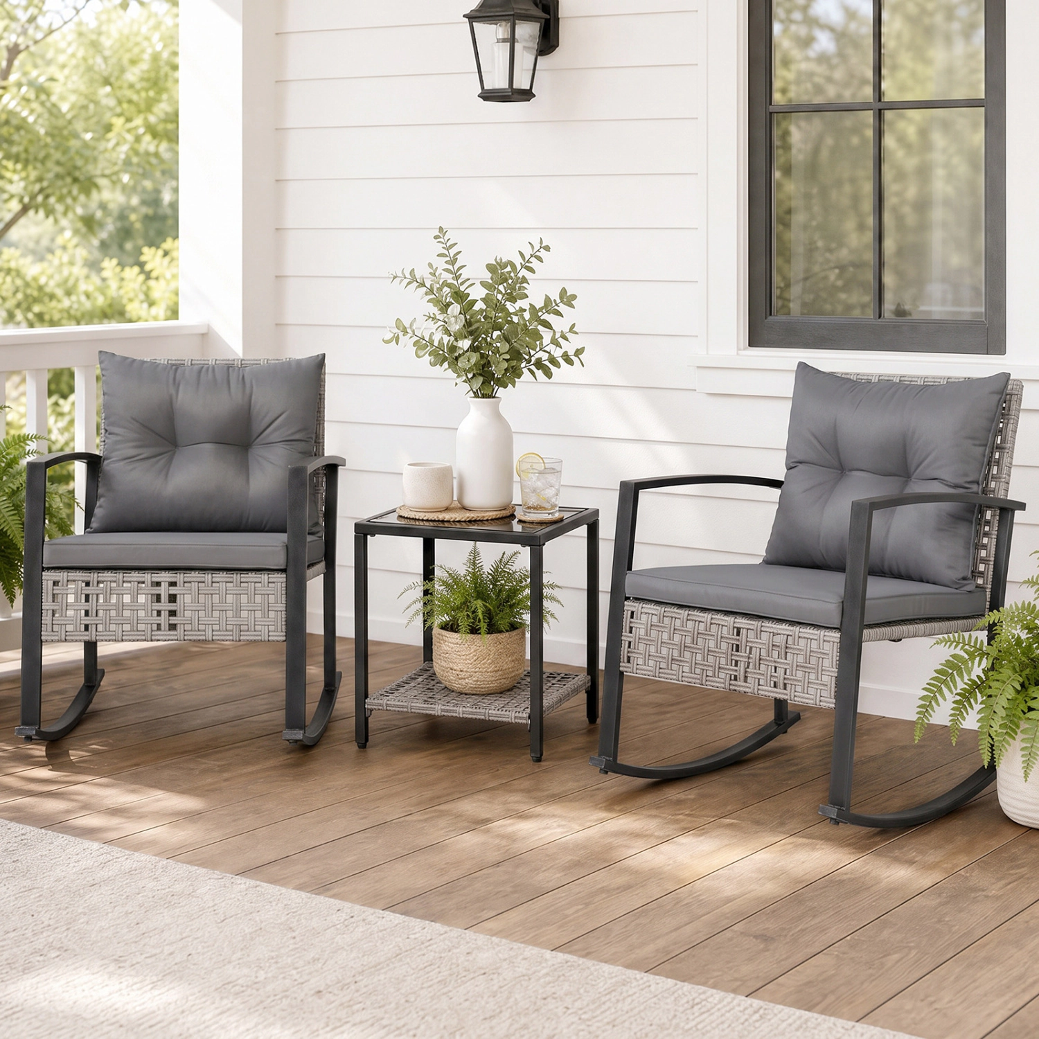 LJG 3-Piece Outdoor Rocking Chair Set for Garden