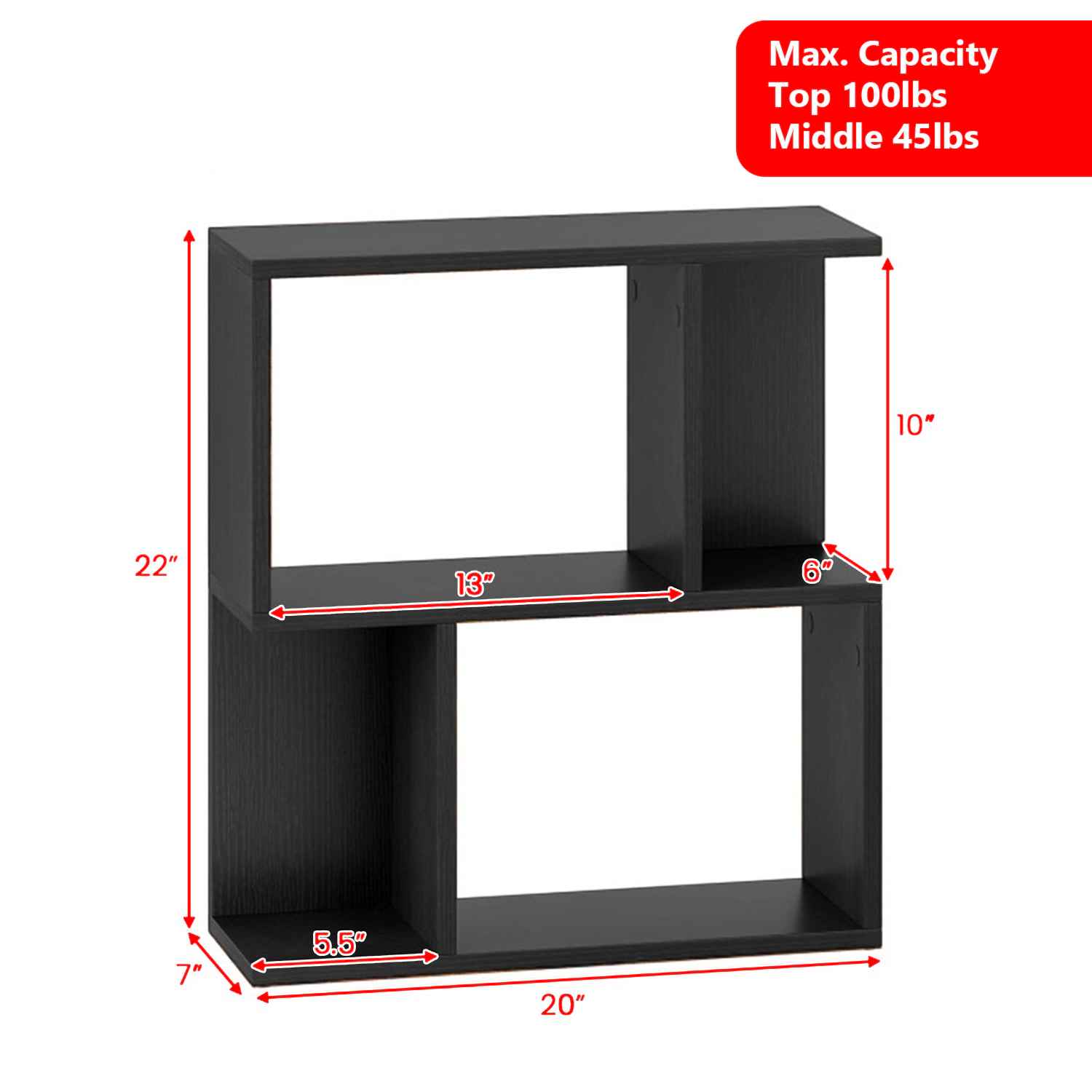 Hivvago Multi-Level Display Bookcase with 3 Open Tiers and Storage Space