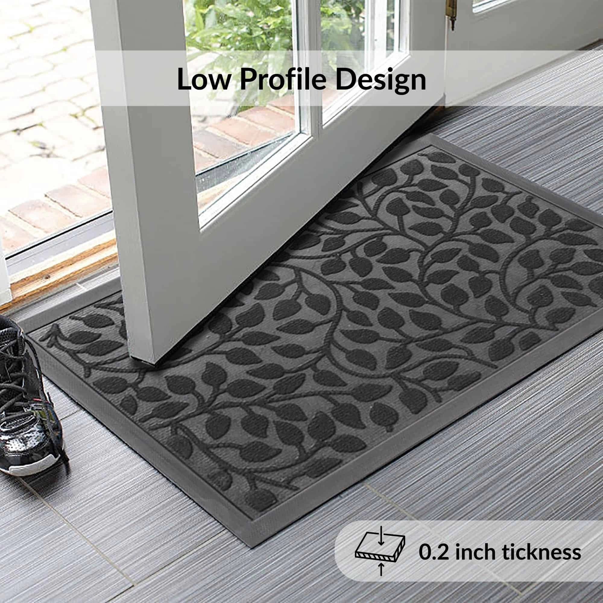 Evideco French Home Goods Black Raised Leaf Polyester Doormat 30 x 18 Inches