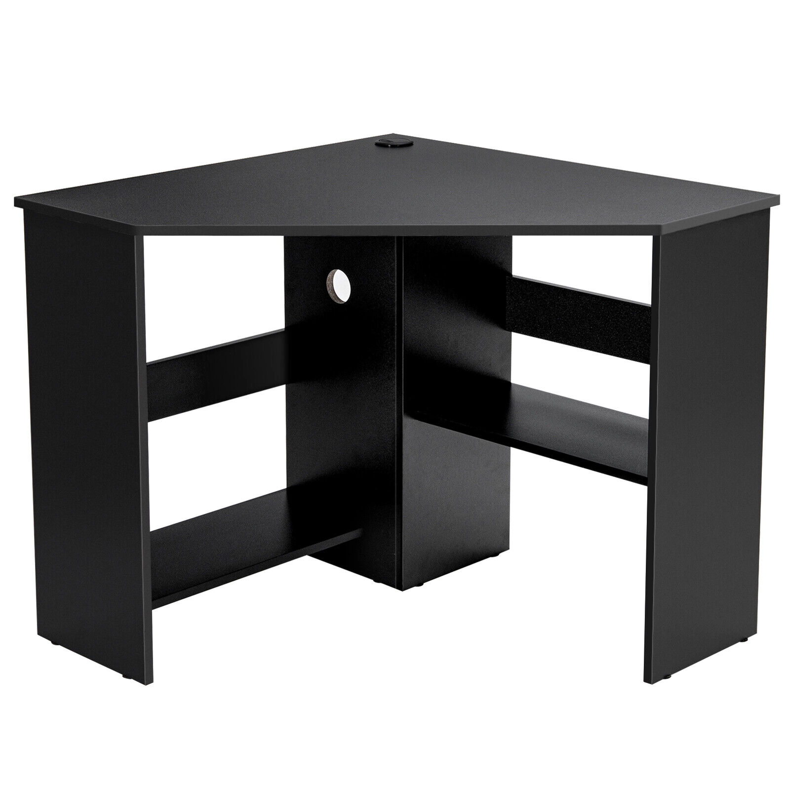 SUGIFT 48-In White Triangle Corner Computer Desk with Storage Shelf