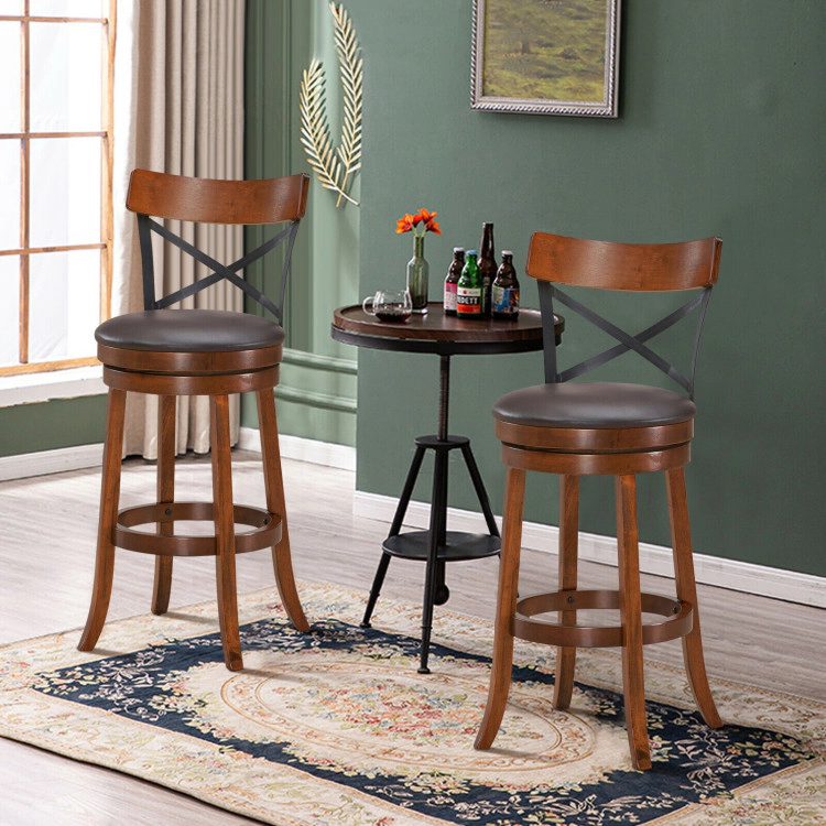 Hivvago Set of 2 Bar Stools 360-Degree Swivel Dining Bar Chairs with Rubber Wood Legs-29.5 inch