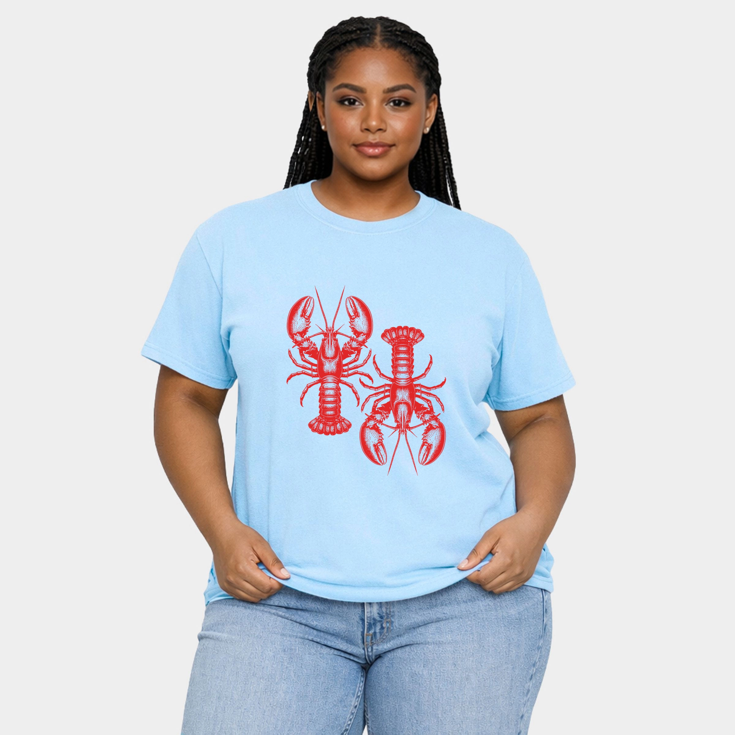 Simply Sage Market - Two Lobsters Women's Plus Sized Garment Dyed Graphic T-Shirt