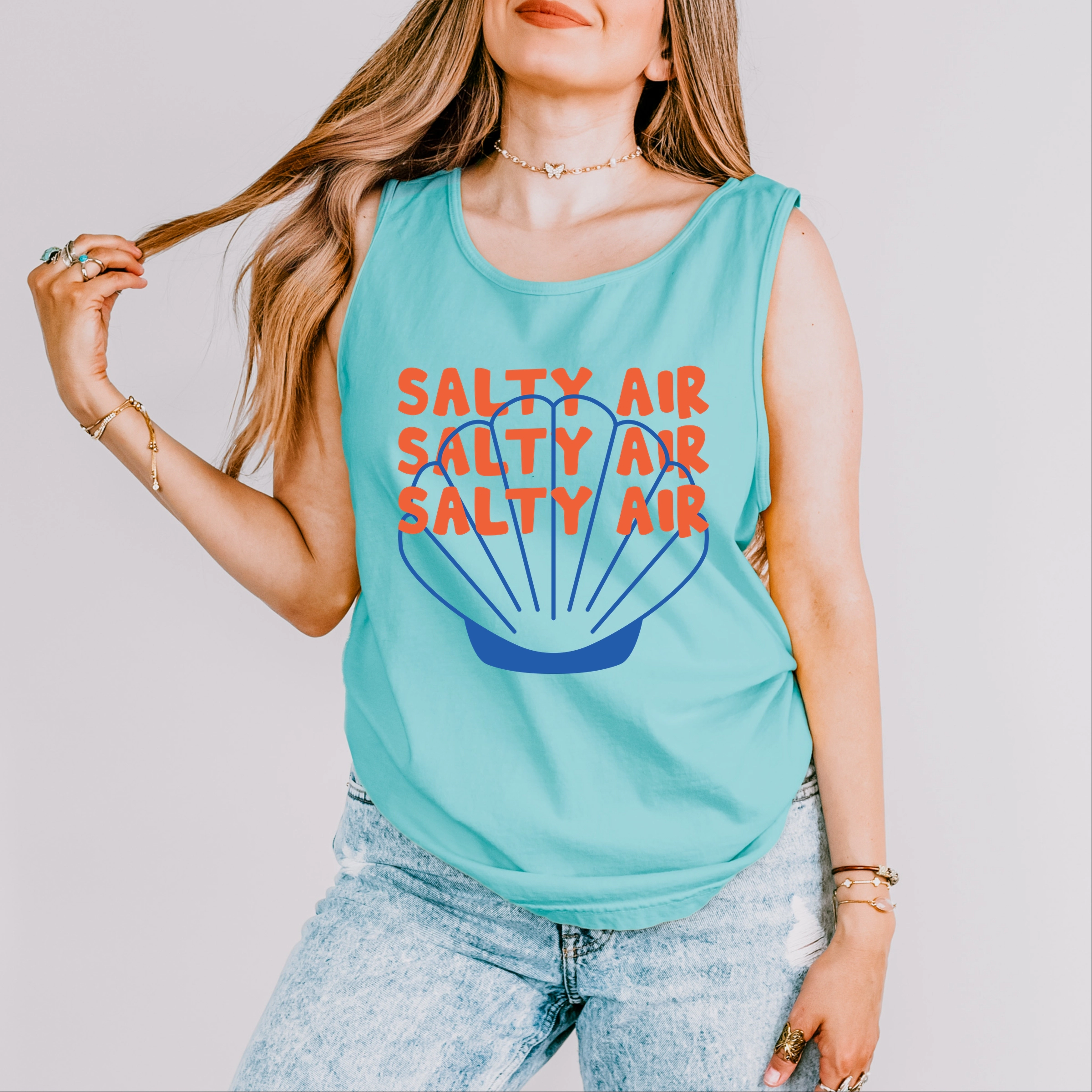 Simply Sage Market - Salty Air Seashell Women's Garment Dyed Graphic Tank Top