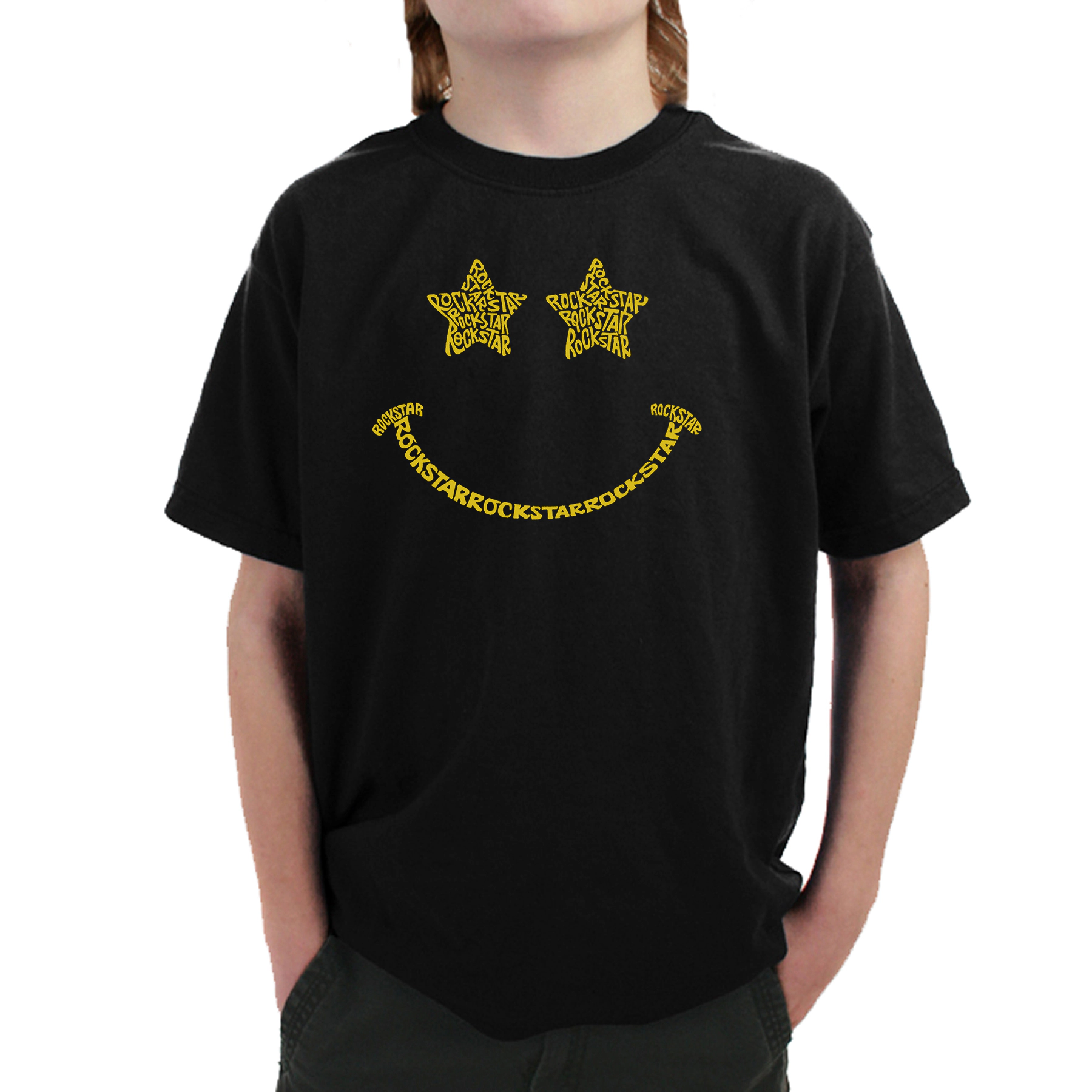 LA Pop Art Boy's Word T-Shirt - Rockstar Smiley