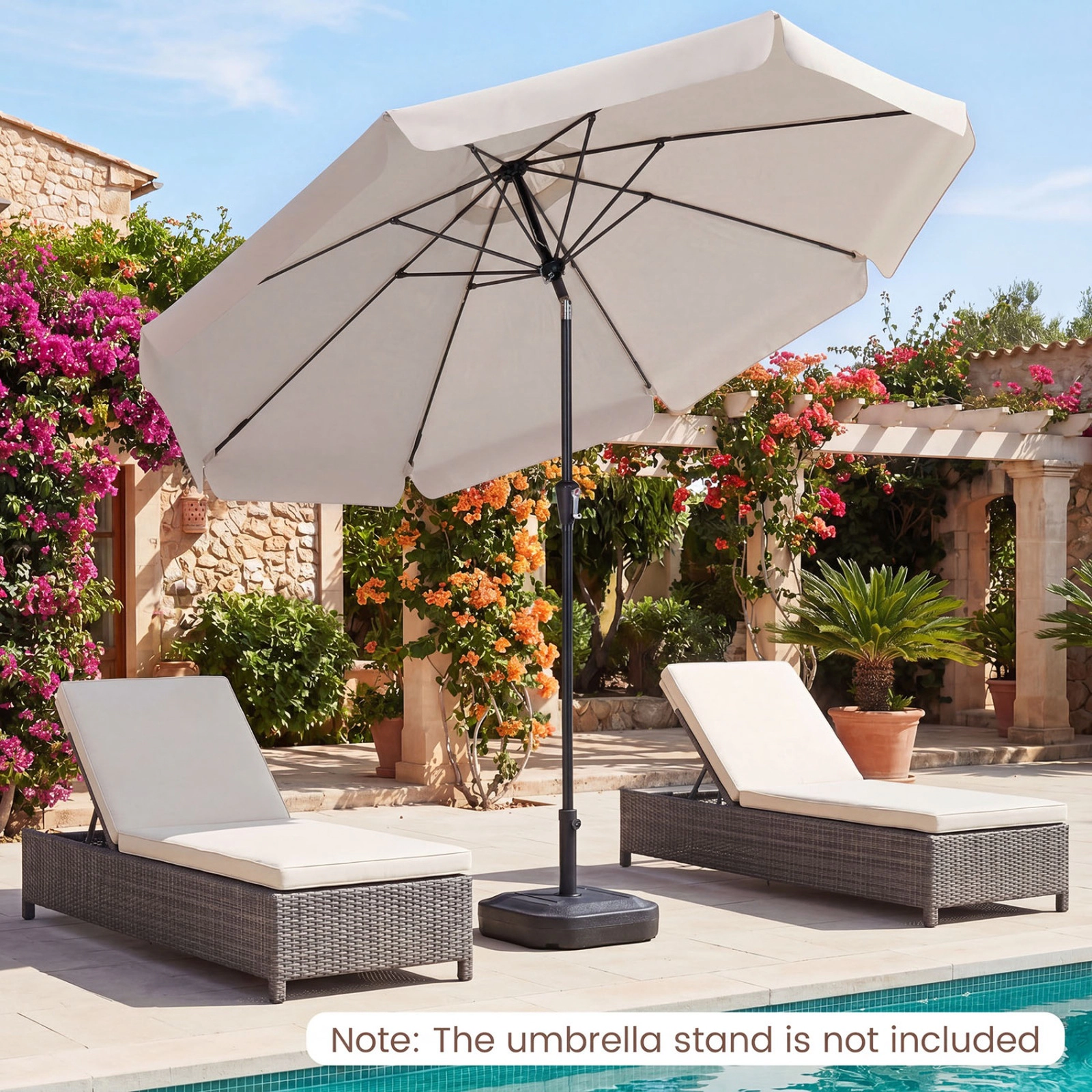 SUGIFT 10-ft Scalloped Patio Umbrella with Push Button Tilt 8 Fiberglass Ribs 9.4 x 8.2-ft Frame Beige/Tan