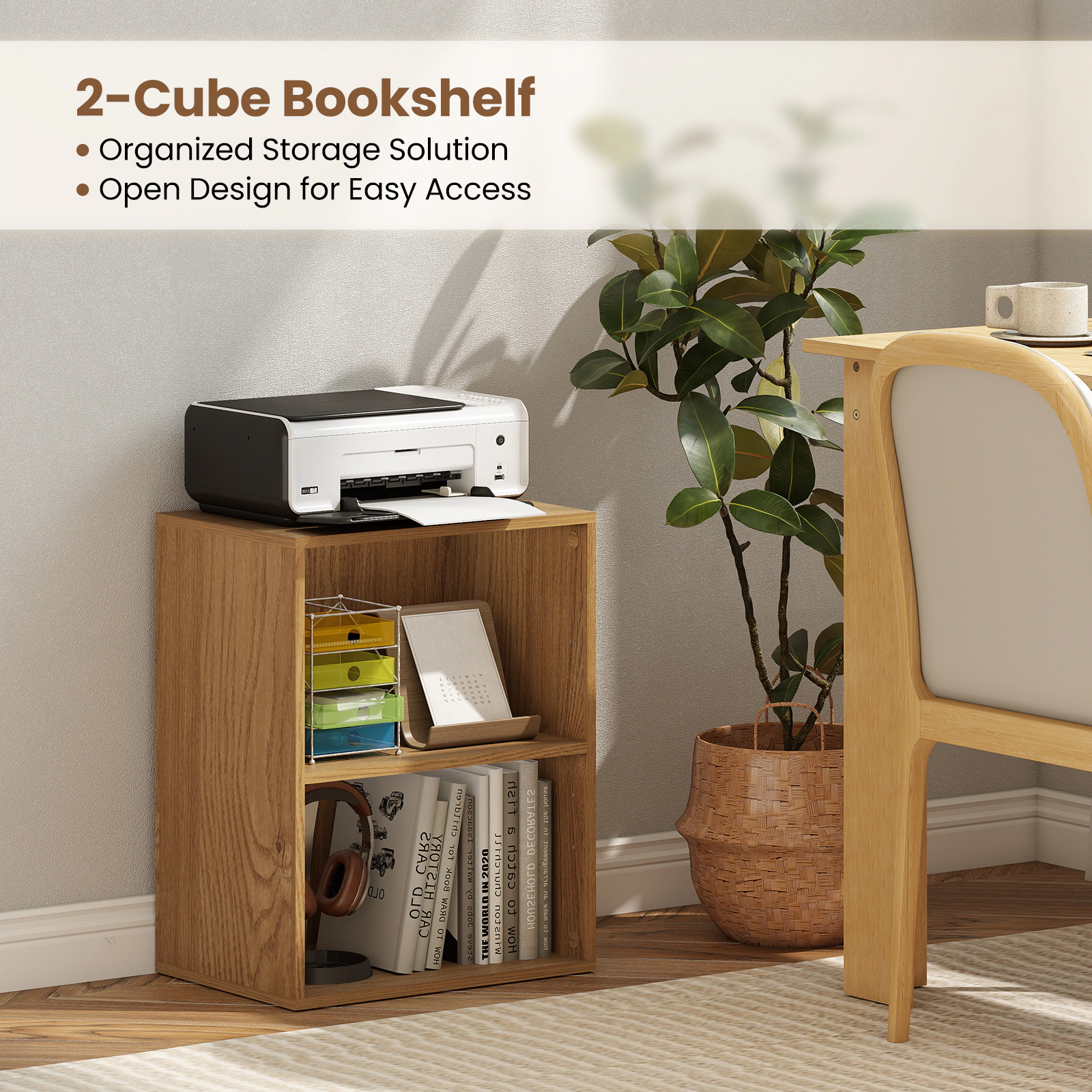 SUGIFT 2-Cube Open Bookcase 5-Position Adjustable Shelf 66-lb Top 44-lb Shelf Capacity 16.5-in Wide Natural