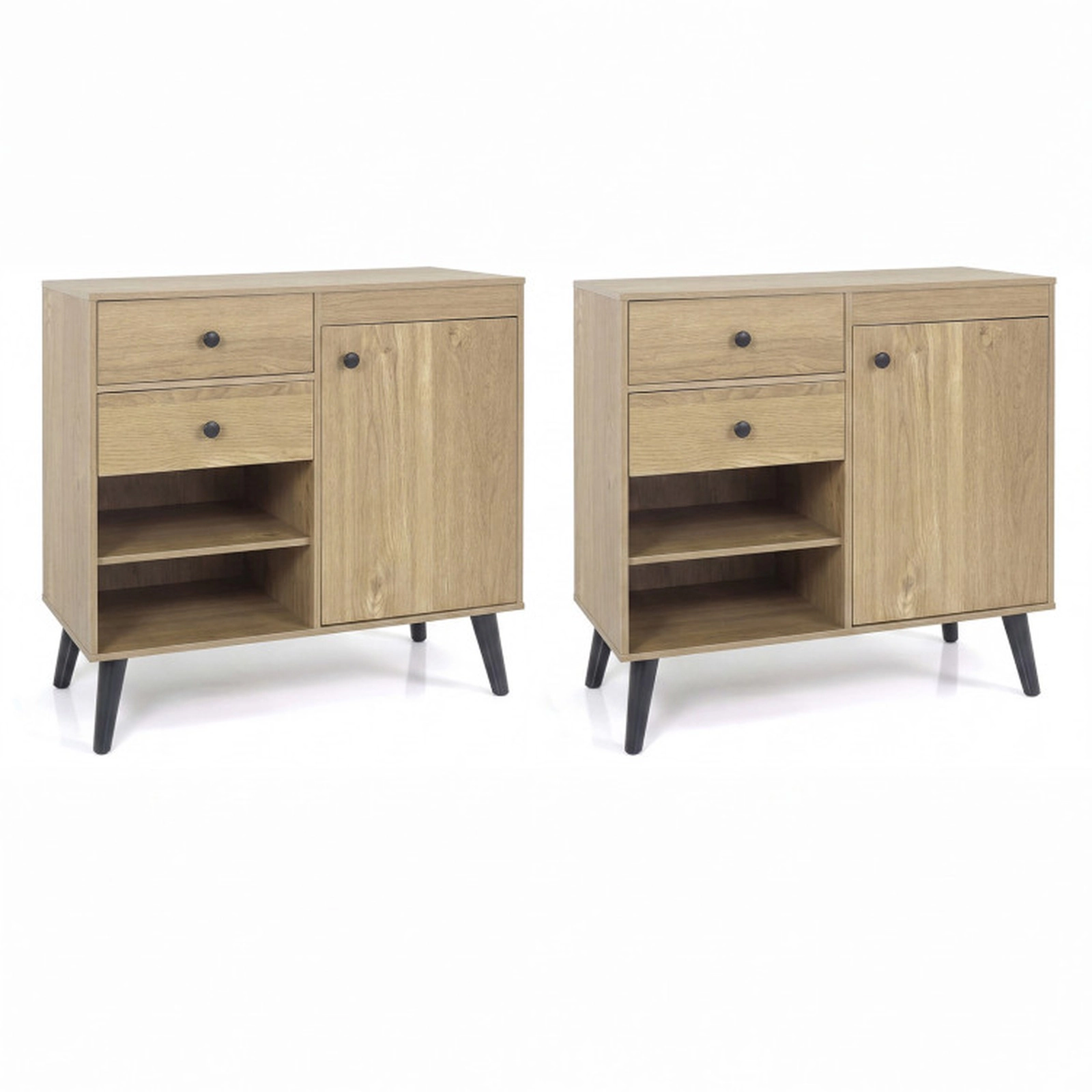SUGIFT Set of 2 31-in 135-lb Capacity Natural Buffet Cabinets with 2 Drawers Open Compartments and Raised Legs