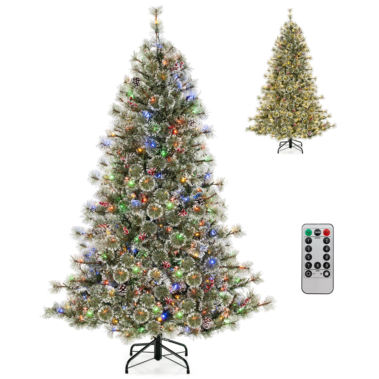 SlickBlue Green Flocked Christmas Tree with Berries and Pine Cones