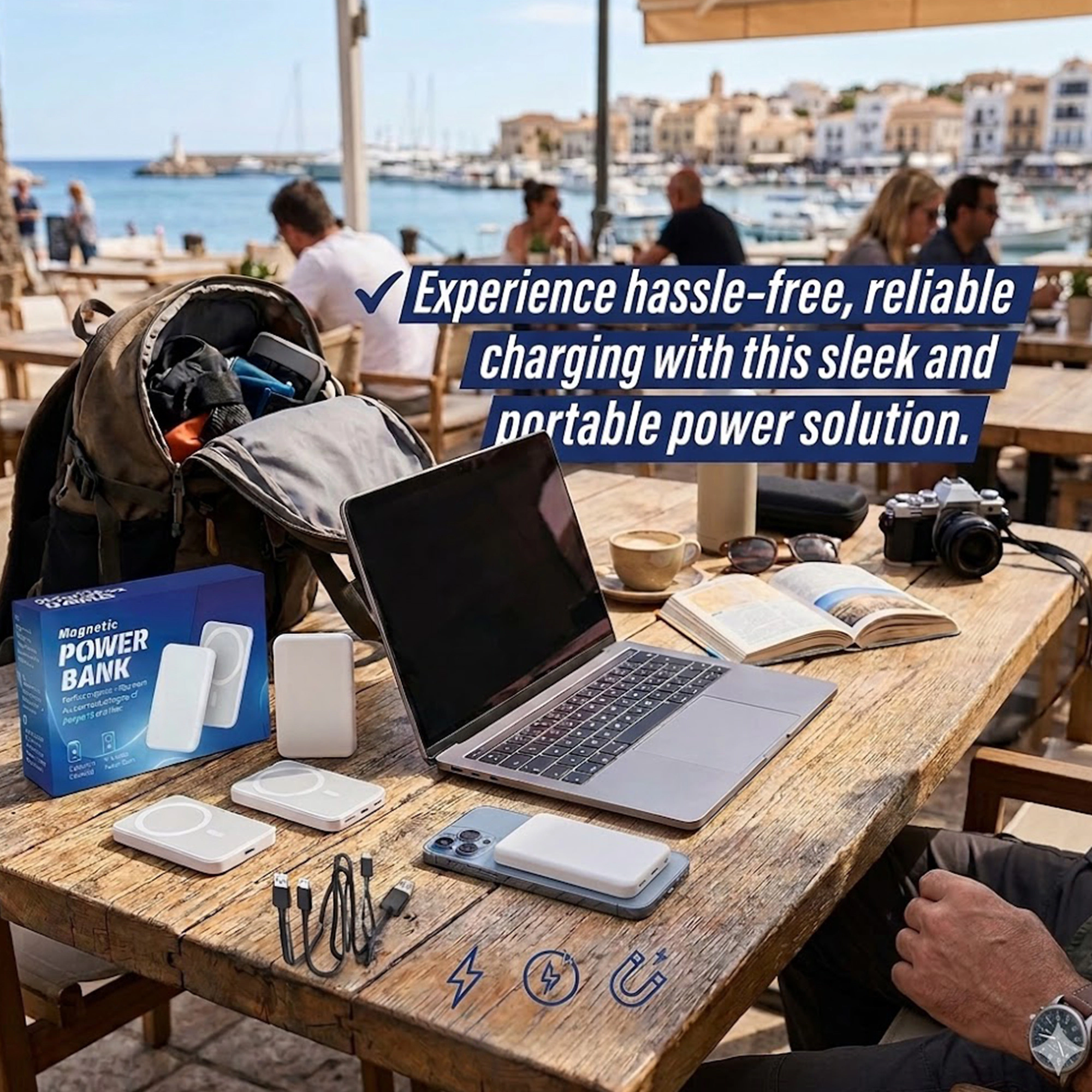 Pursonic Unisex Travel Power Bundle – Magnetic Wireless Charger Power Bank & LED SolarSync Portable Solar Power Bank
