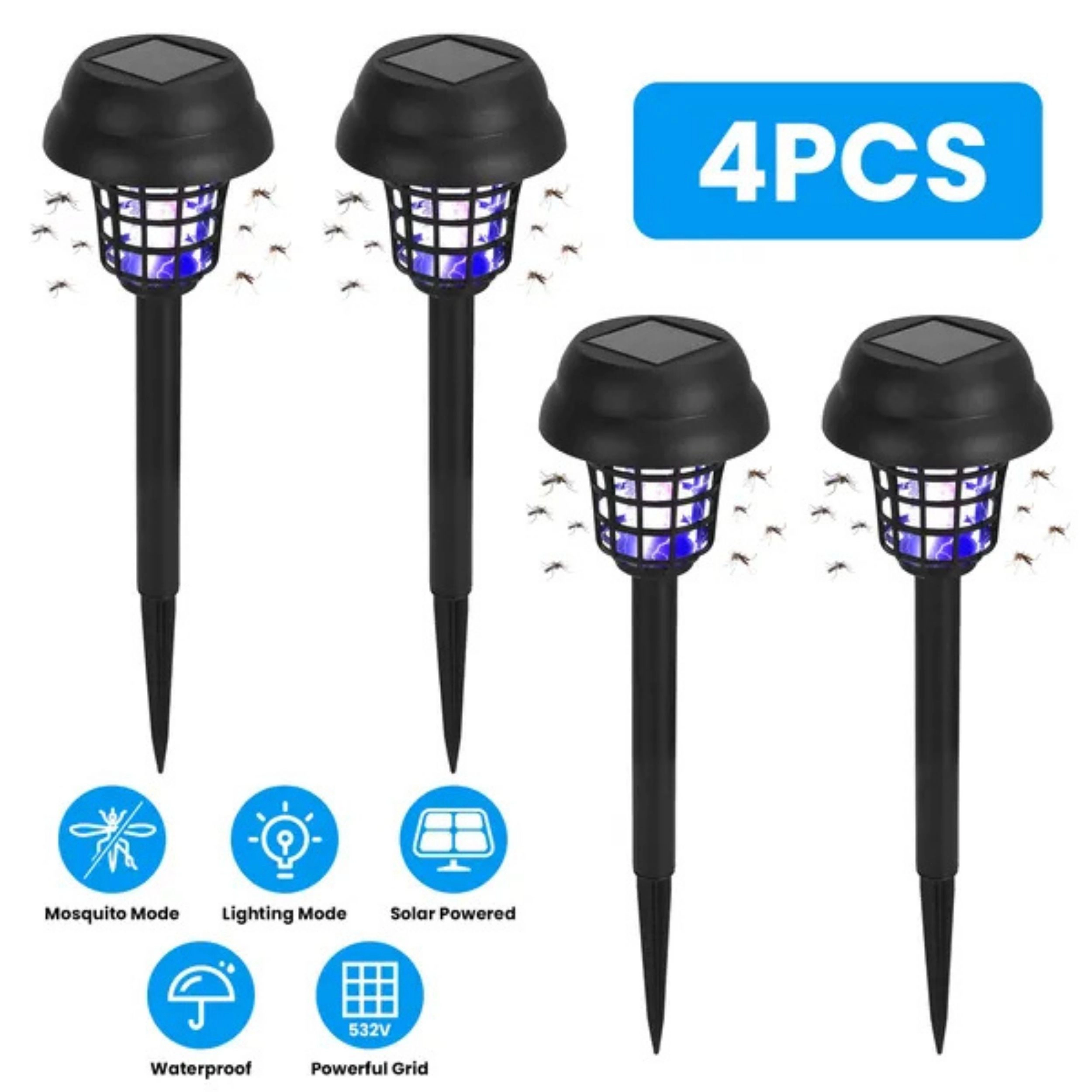 SS Design 4 Pack Solar Mosquito Zapper Outdoor Bug Killer Torch Black