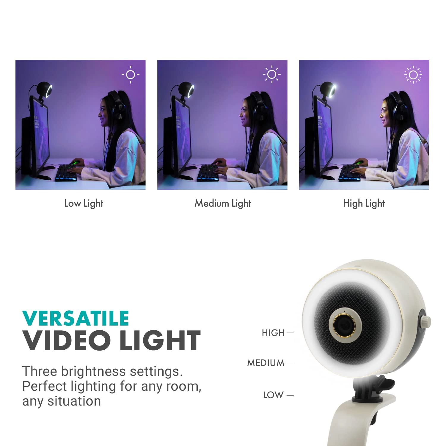 Movo WebMic HD Pro All-in-One Webcam with Mic and Ring Light in Pearl White- 1080p HD Camera, Pro Cardioid Condenser
