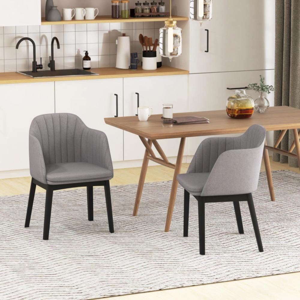 Hivvago Upholstered Velvet Accent Modern Dining Chairs Set of 2 with Curved Backrests-Grey
