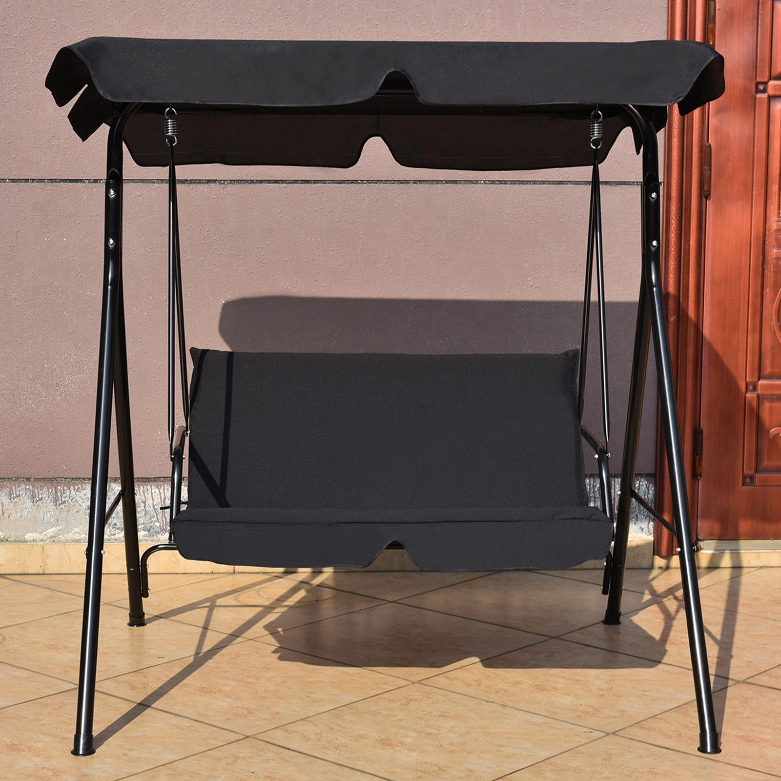 SUGIFT Outdoor Loveseat Patio Swing Chair Glider with Cushions 390-lb Capacity 55-in Frame with Canopy Black