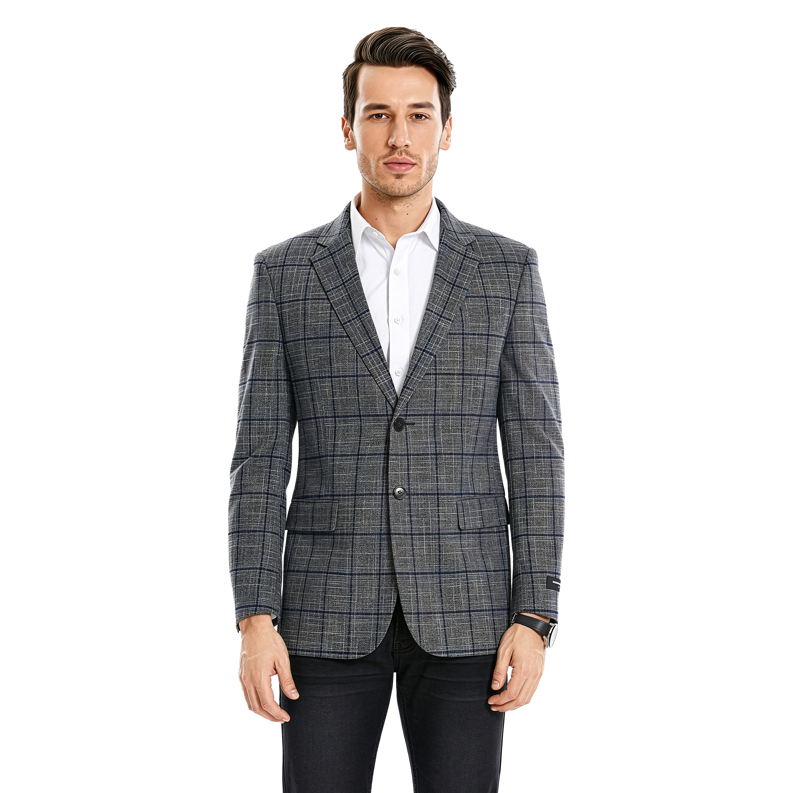 Tazzio Mens Slim Fit Windowpane Plaid Sport Coat