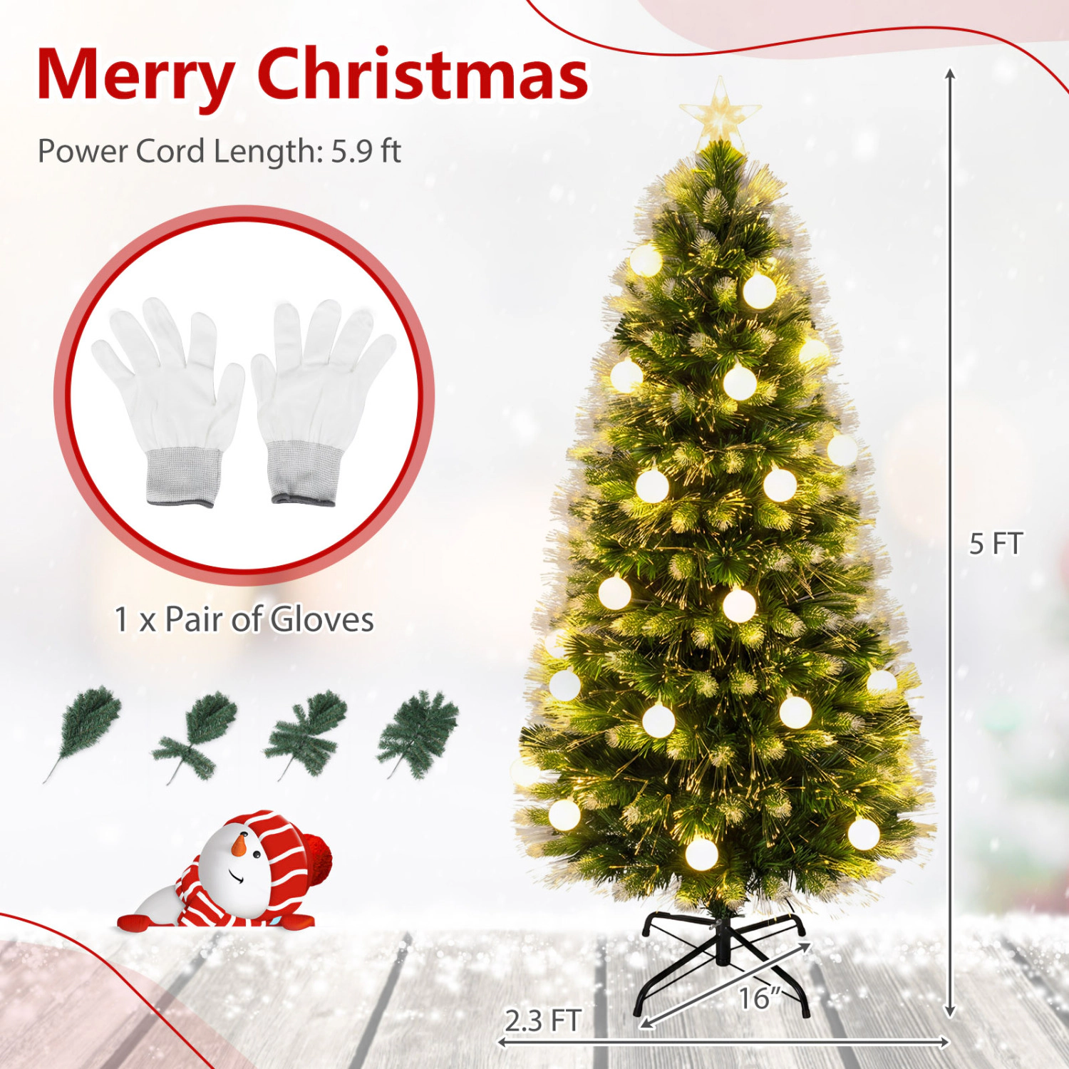 LJG 5 FT Pre-Lit Artificial Christmas Tree with Dazzling Optical Fibers