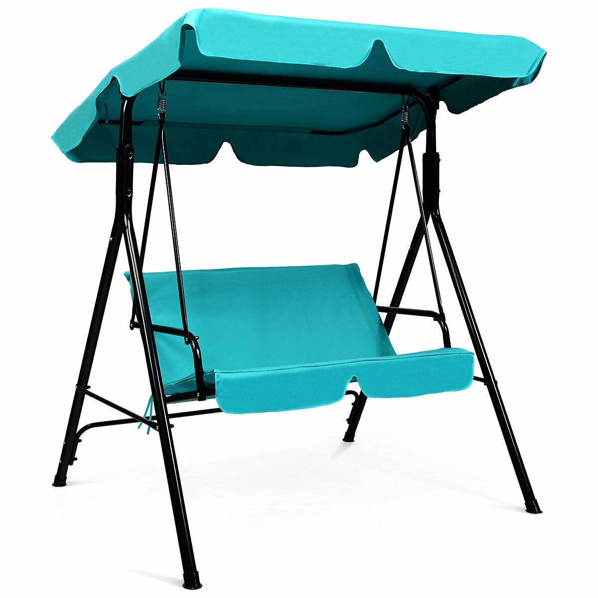 LJG Loveseat Cushioned Patio Steel Frame Swing Glider -Black
