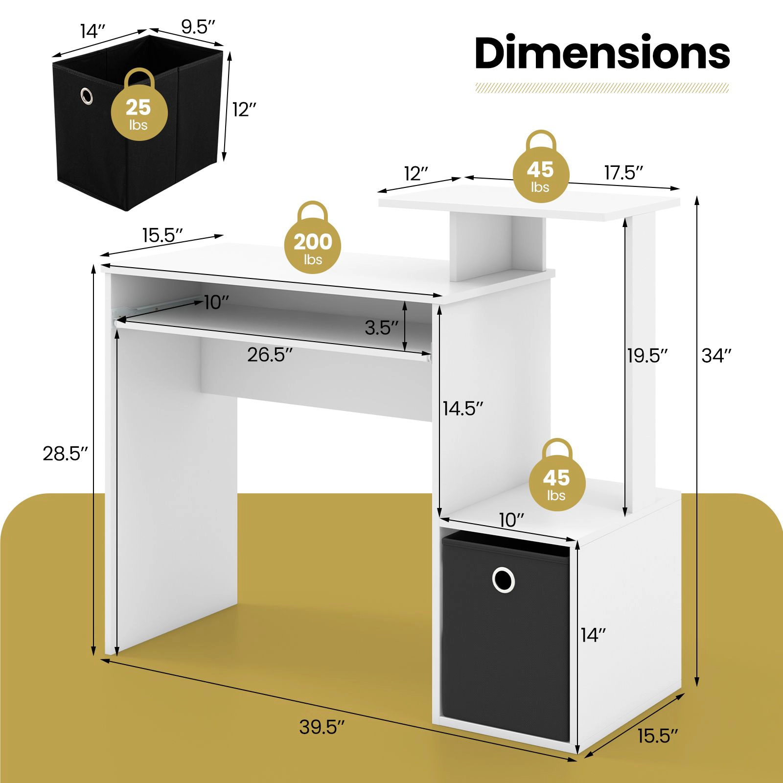 SlickBlue Space-Saving Computer Desk with Fabric Drawer and Storage