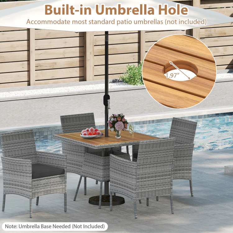 Hivvago 5 Pieces Pe Wicker Patio Dining Set Outdoor Acacia Wood Table And Chairs